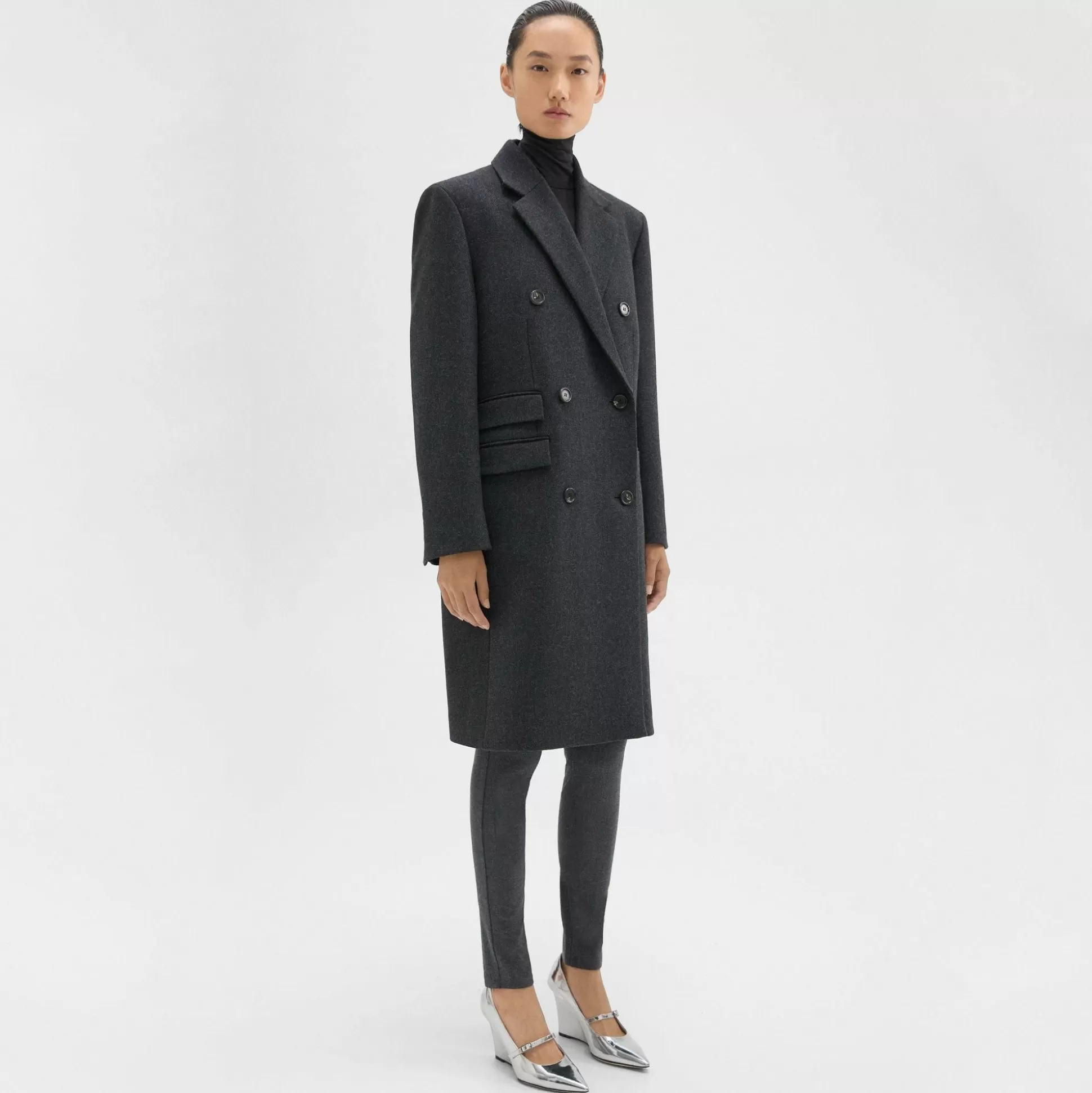 Theory Double-Breasted Coat In Circle Wool-Women Outerwear