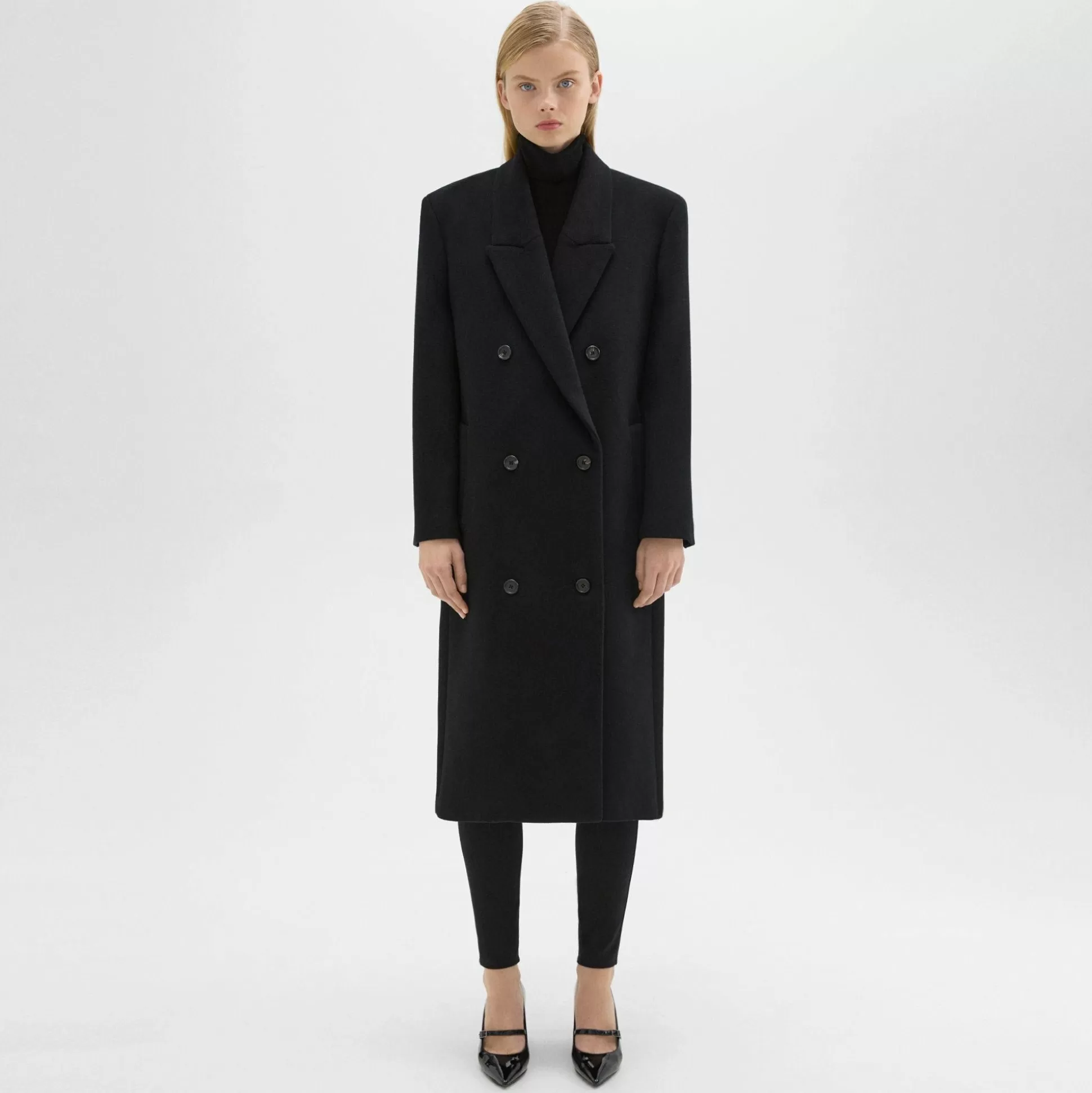 Theory Double-Breasted Coat In Recycled Wool-Blend Melton-Women Outerwear