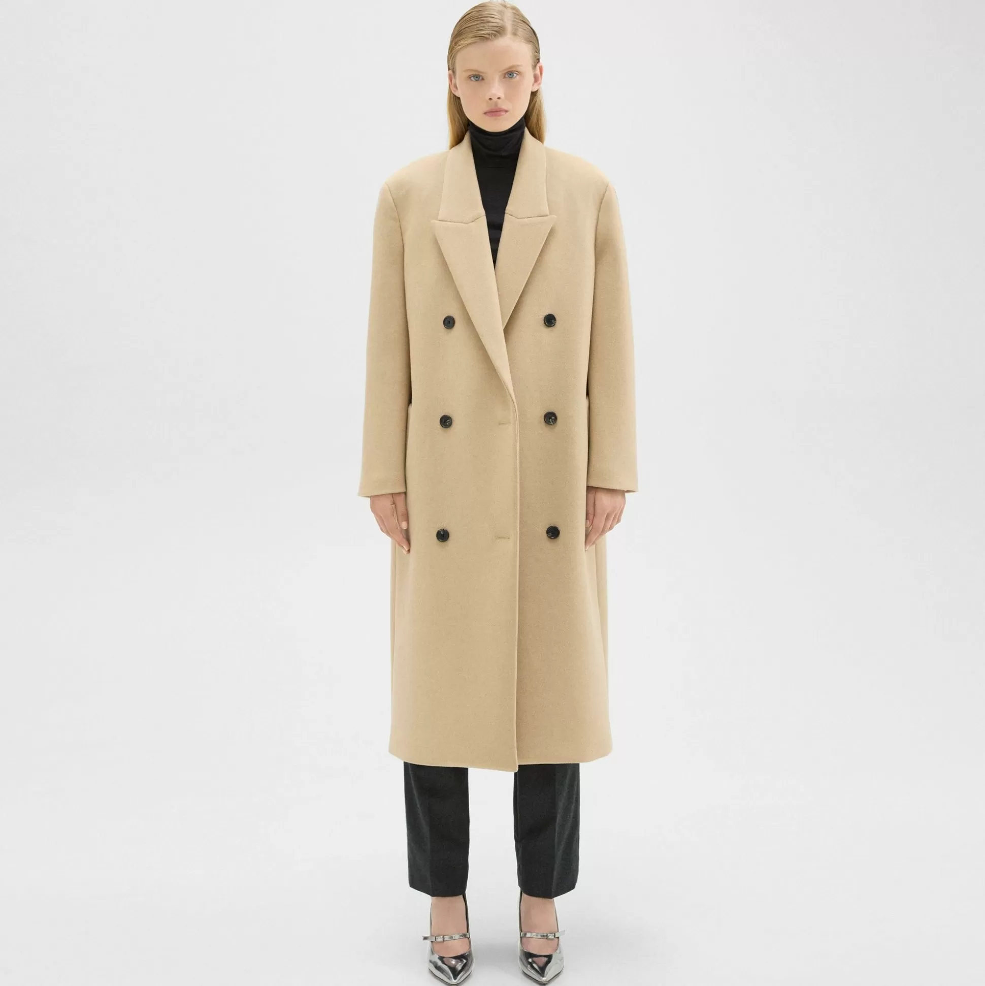 Theory Double-Breasted Coat In Recycled Wool-Blend Melton-Women Outerwear