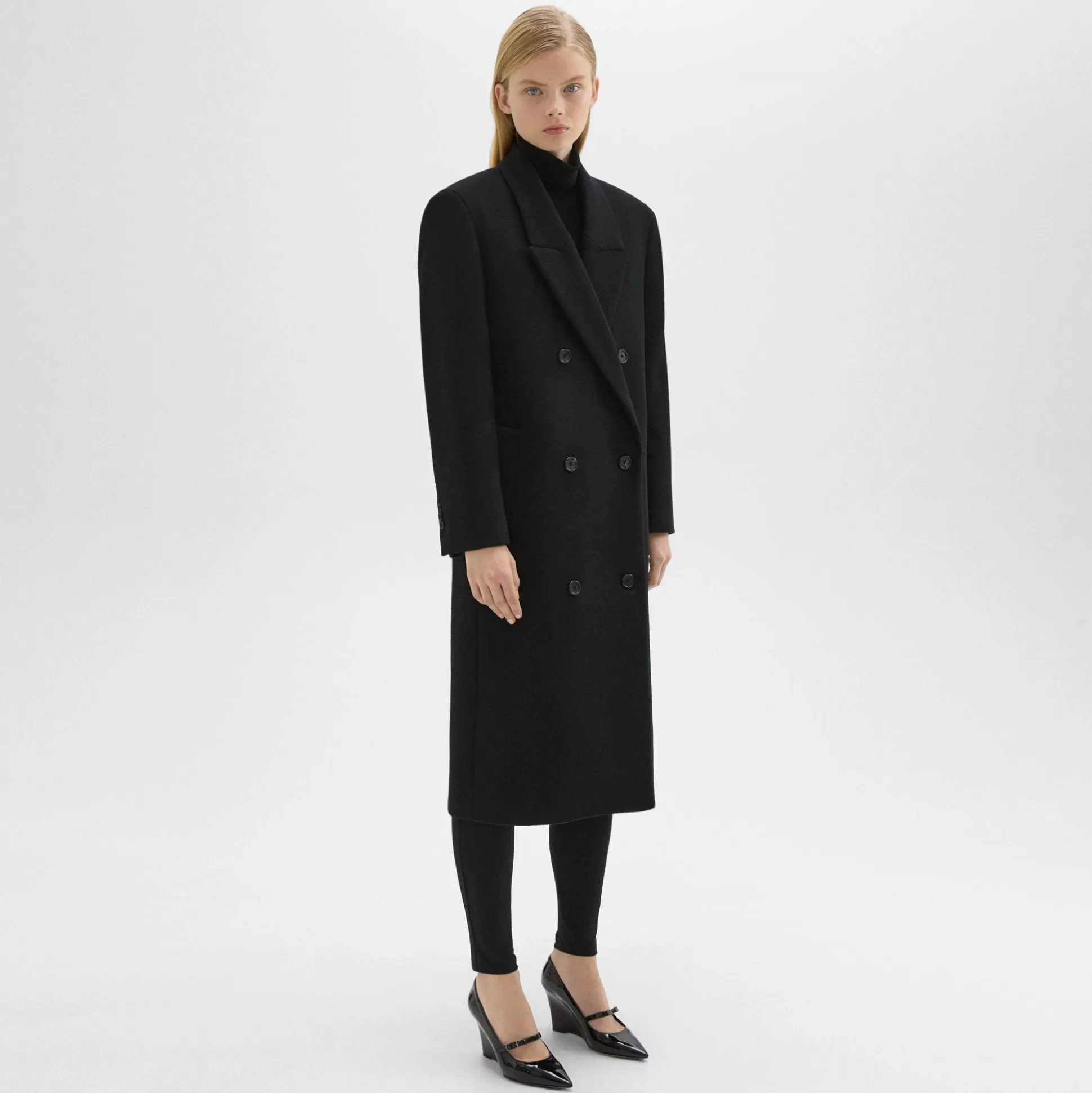 Theory Double-Breasted Coat In Recycled Wool-Blend Melton-Women Outerwear