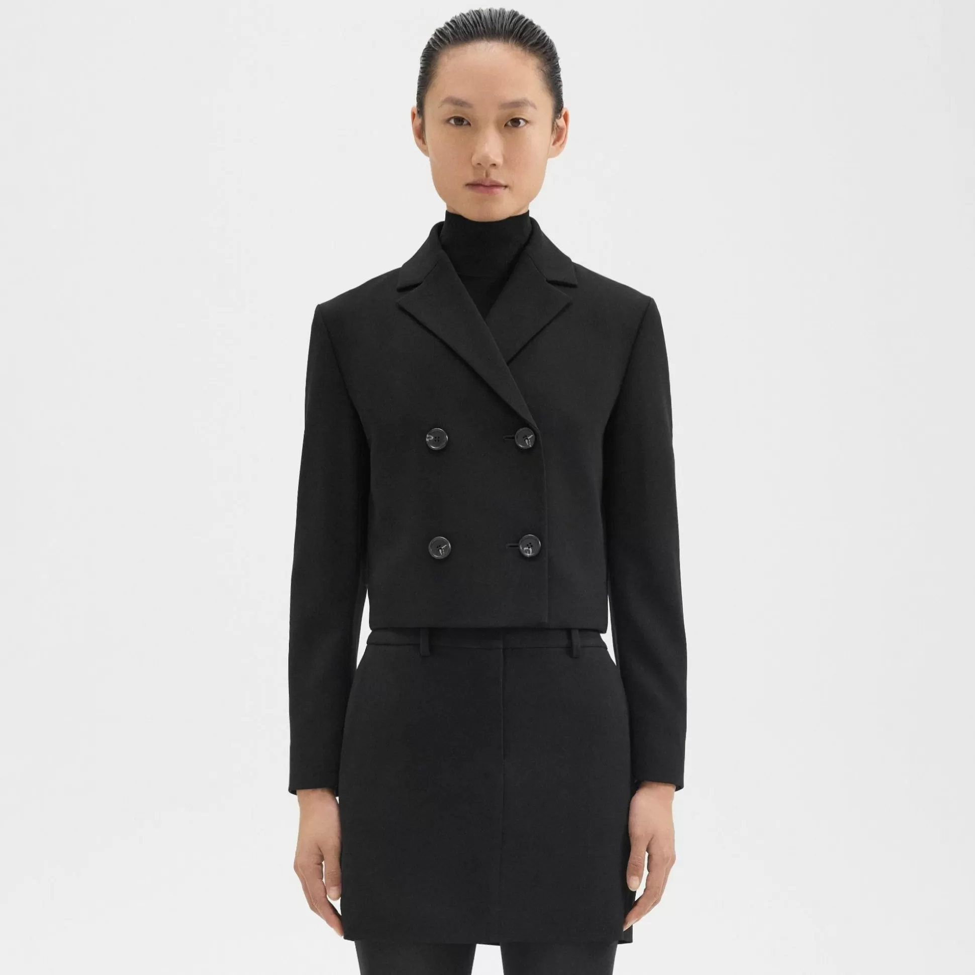 Theory Double-Breasted Crop Blazer In Admiral Crepe-Women Suits | Blazers + Jackets