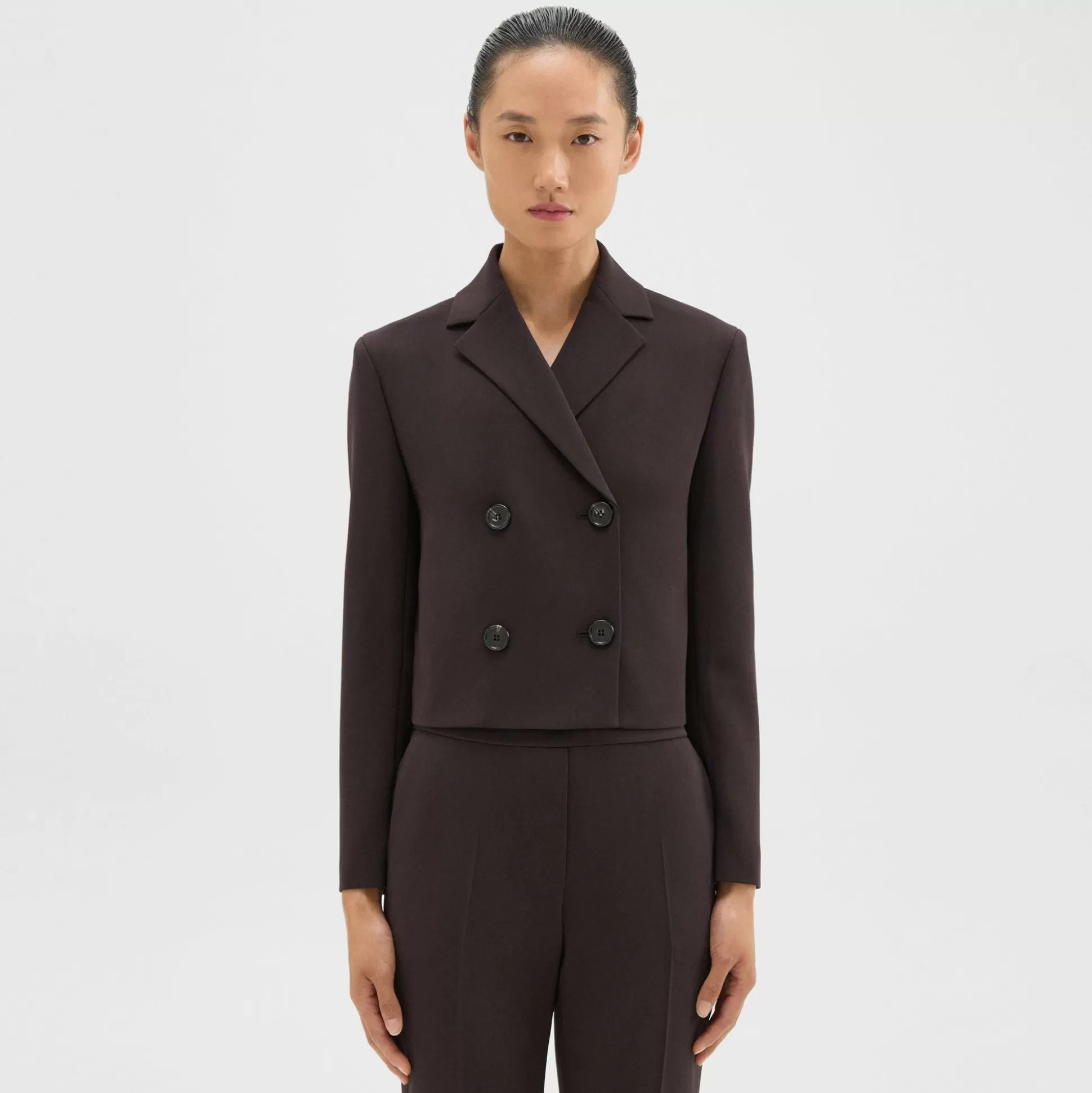 Theory Double-Breasted Crop Blazer In Admiral Crepe-Women Suits | Blazers + Jackets