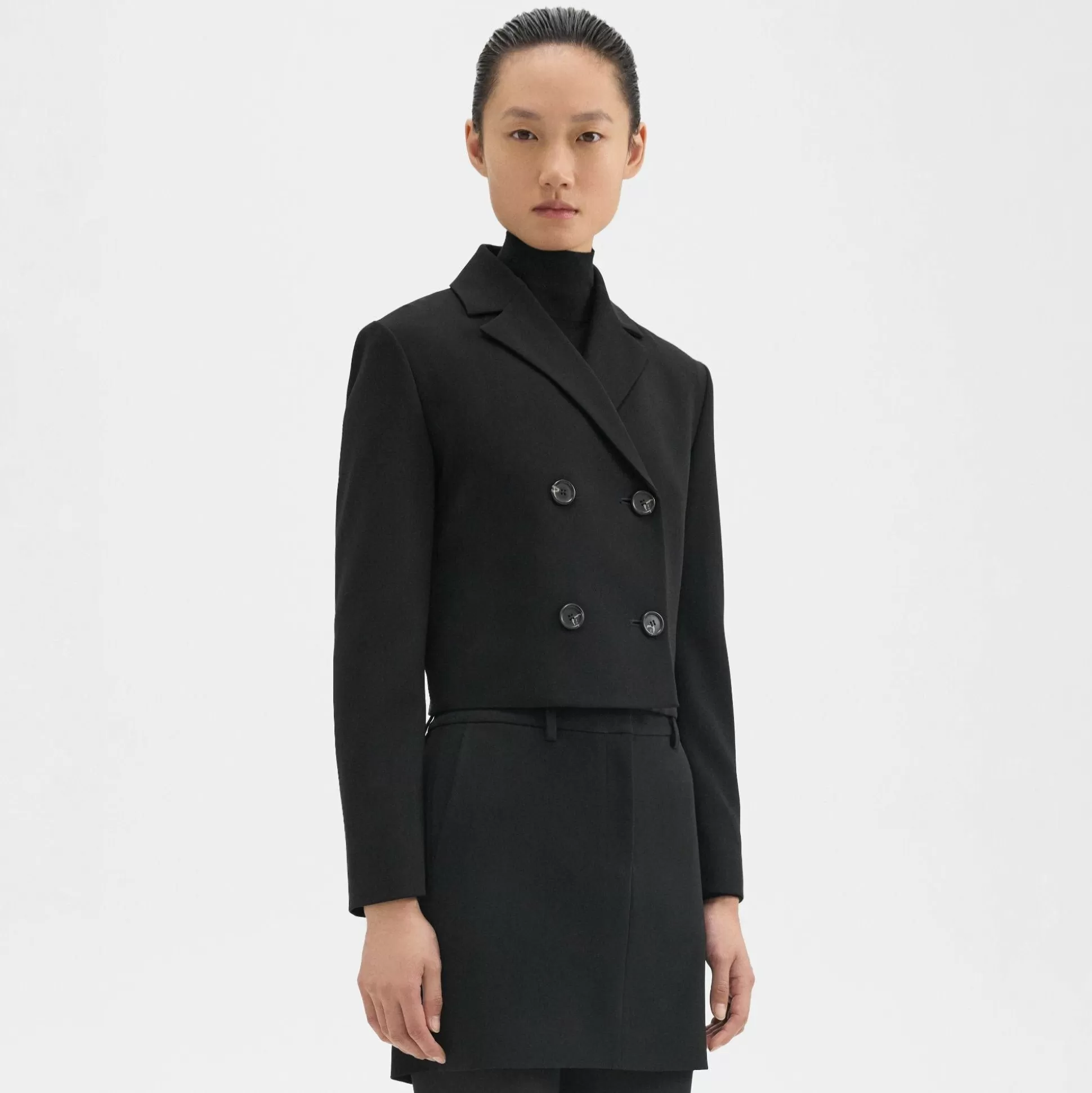 Theory Double-Breasted Crop Blazer In Admiral Crepe-Women Suits | Blazers + Jackets