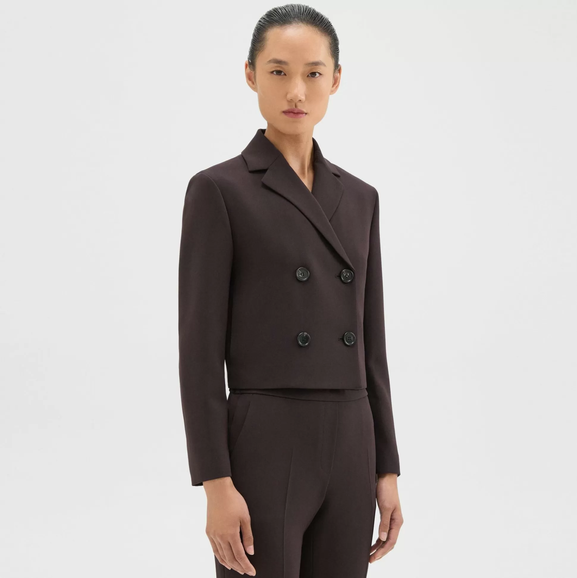 Theory Double-Breasted Crop Blazer In Admiral Crepe-Women Suits | Blazers + Jackets