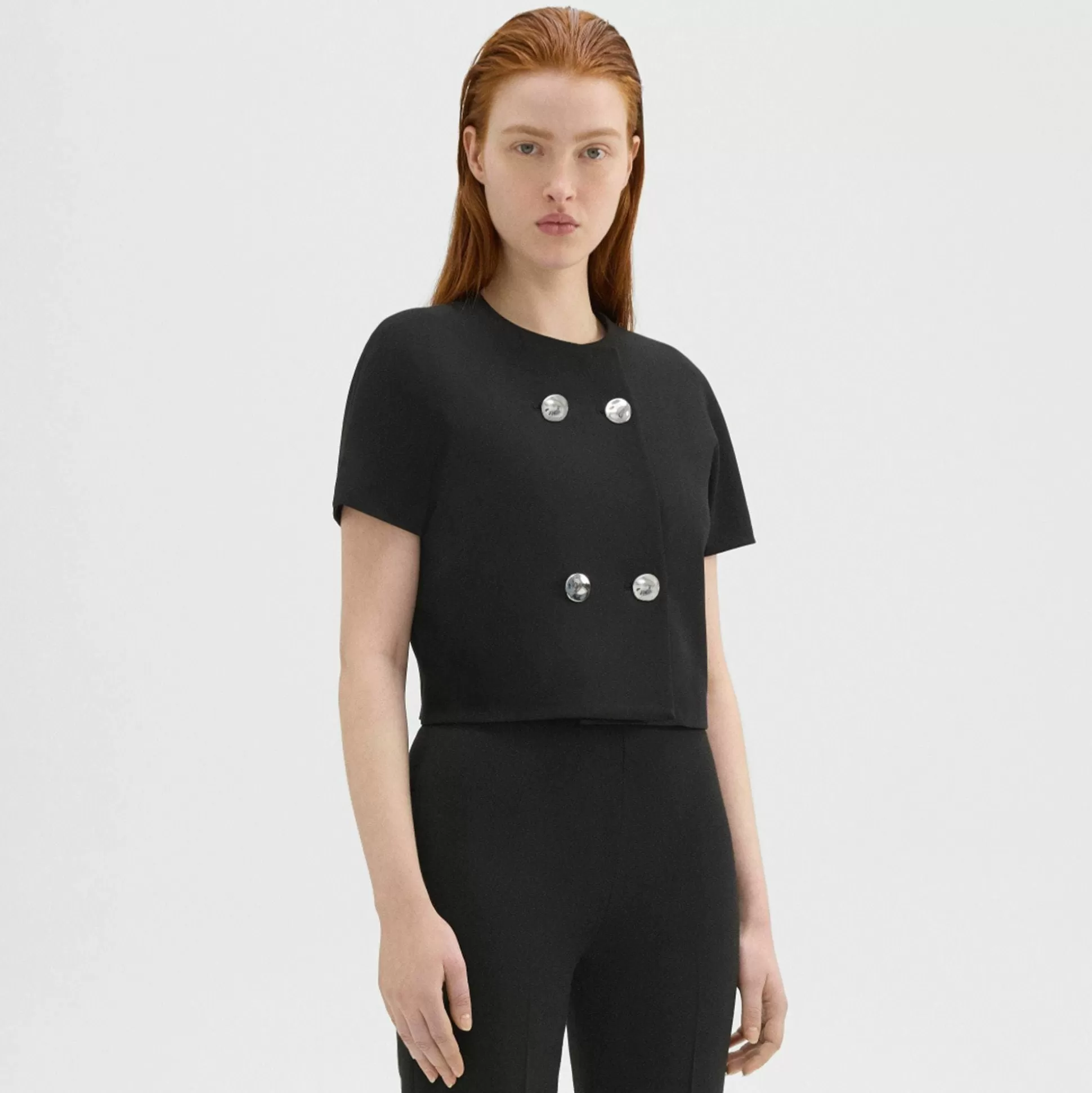 Theory Double-Breasted Crop Top In Double Weave-Women Tops