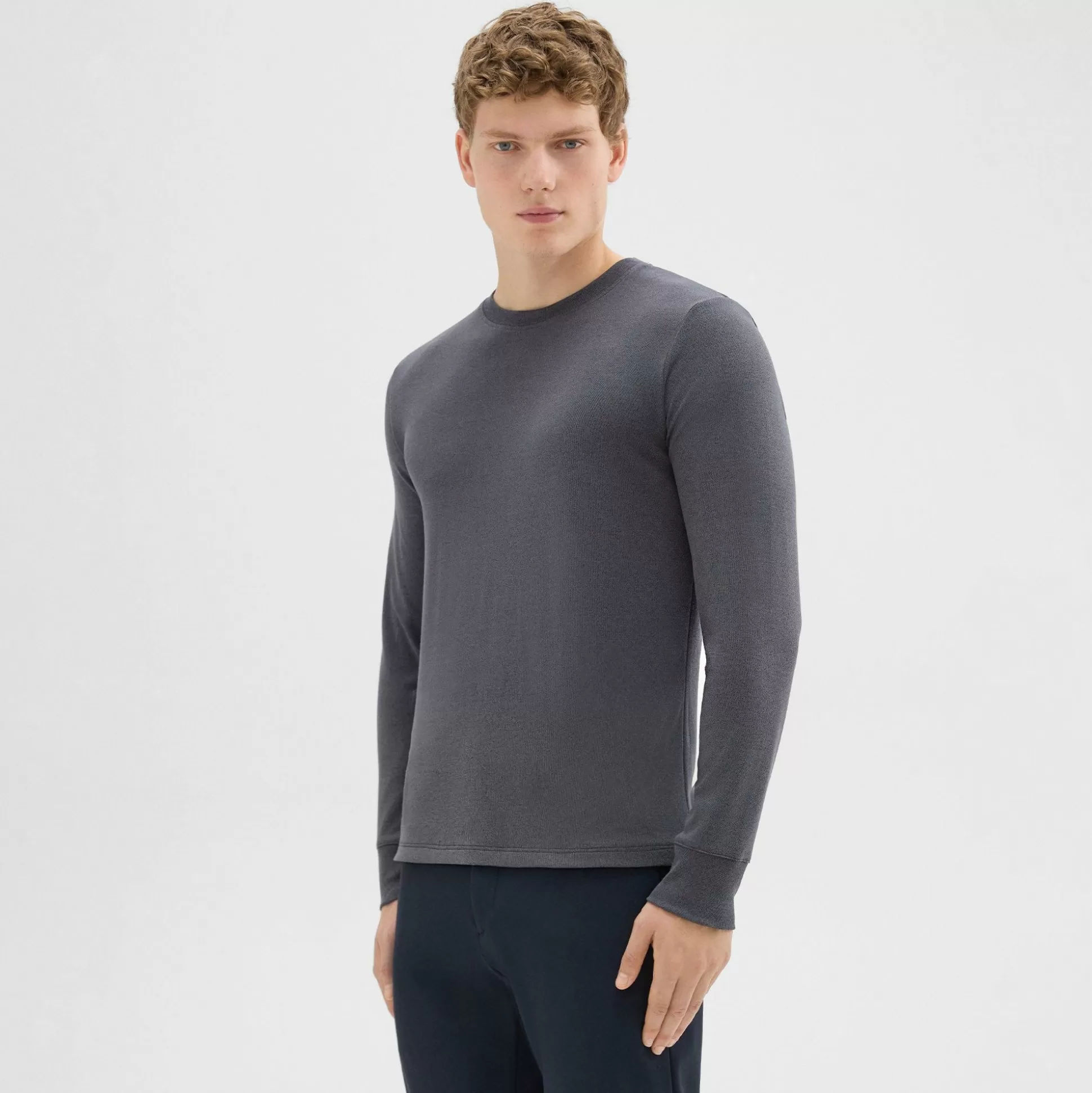 Theory Essential Long-Sleeve Tee In Anemone Modal Jersey-Men T-shirts + Polos