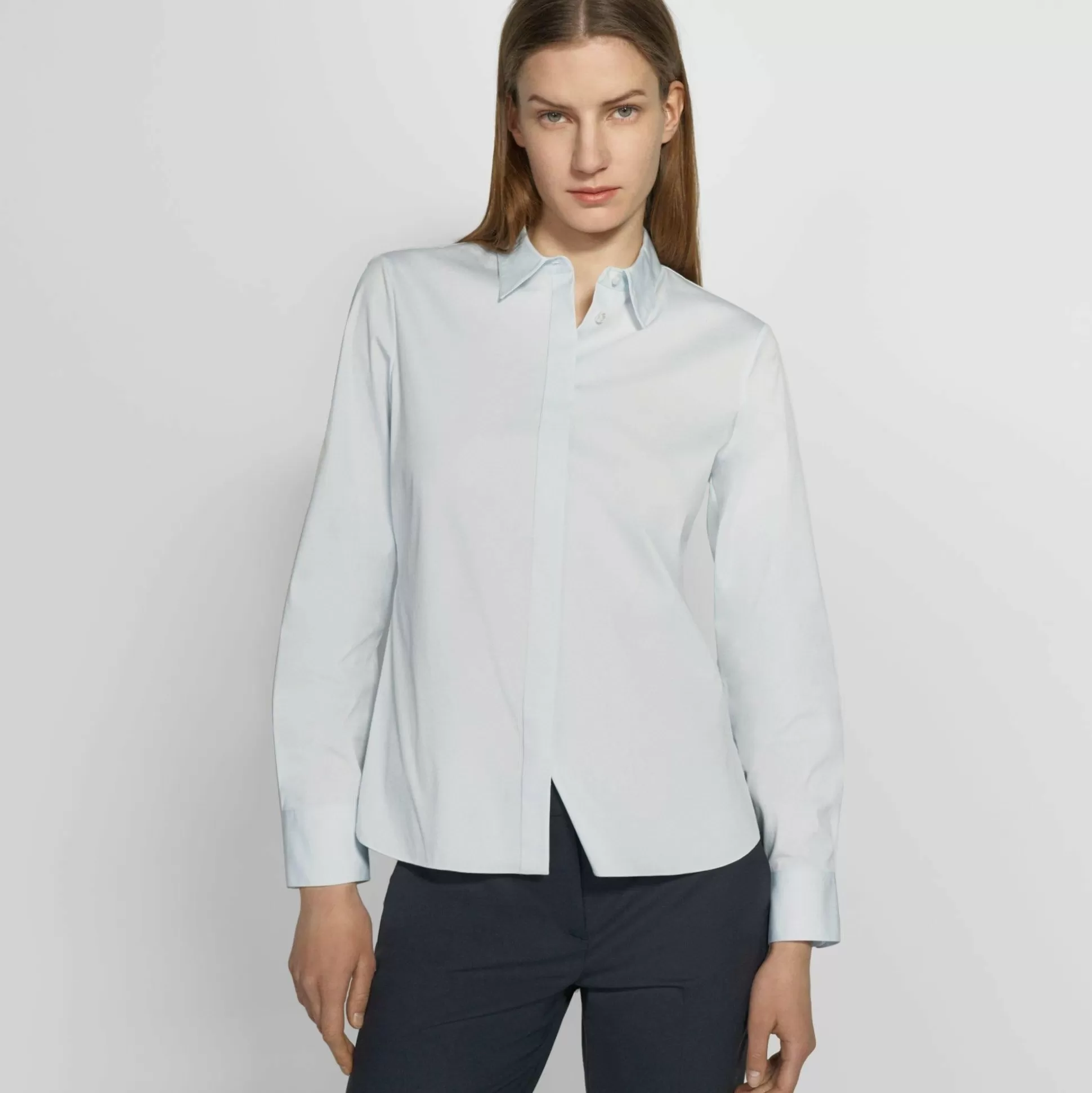 Theory Fitted Shirt In Good Cotton-Women Tops