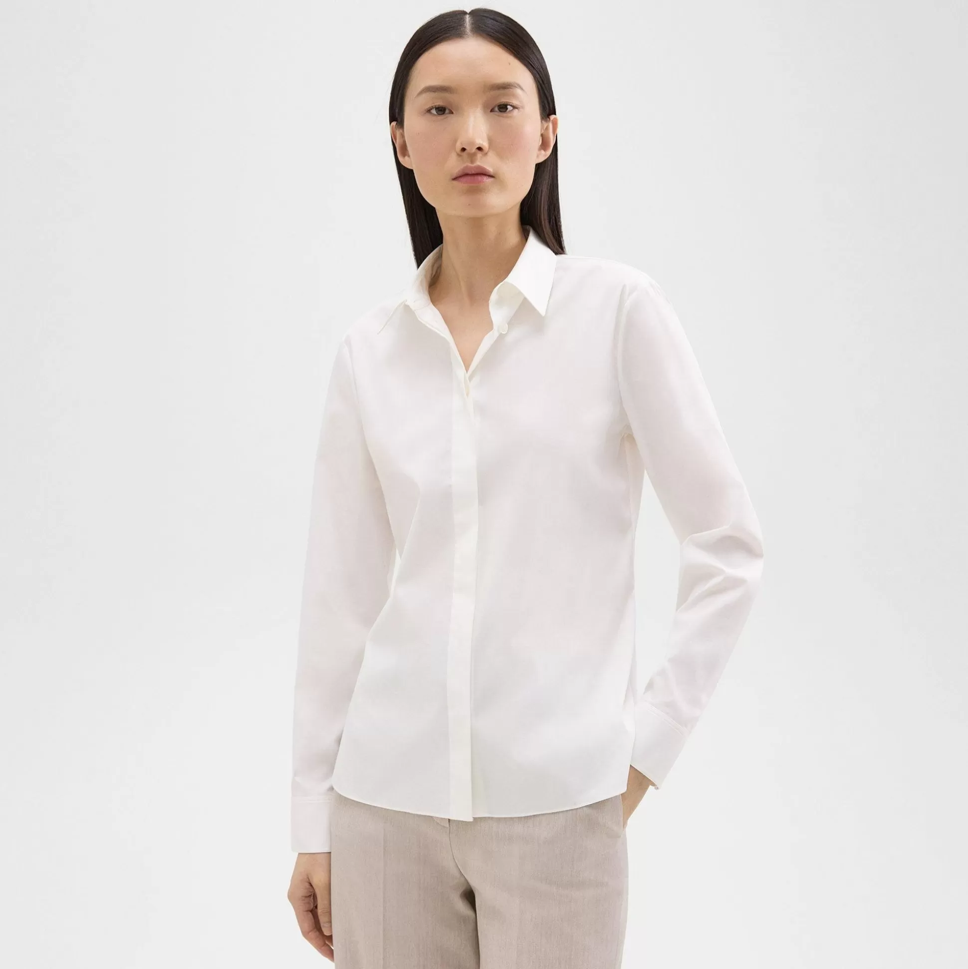 Theory Fitted Shirt In Good Cotton-Women Tops