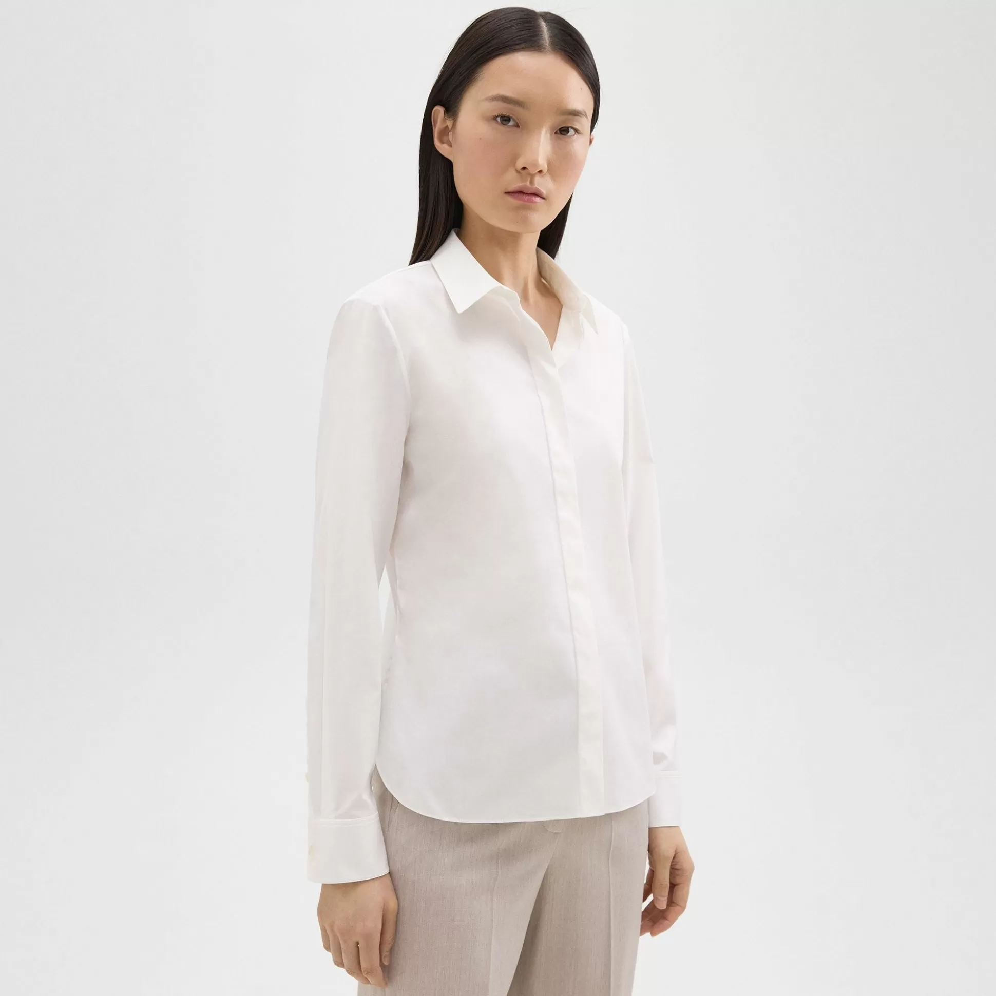 Theory Fitted Shirt In Good Cotton-Women Tops