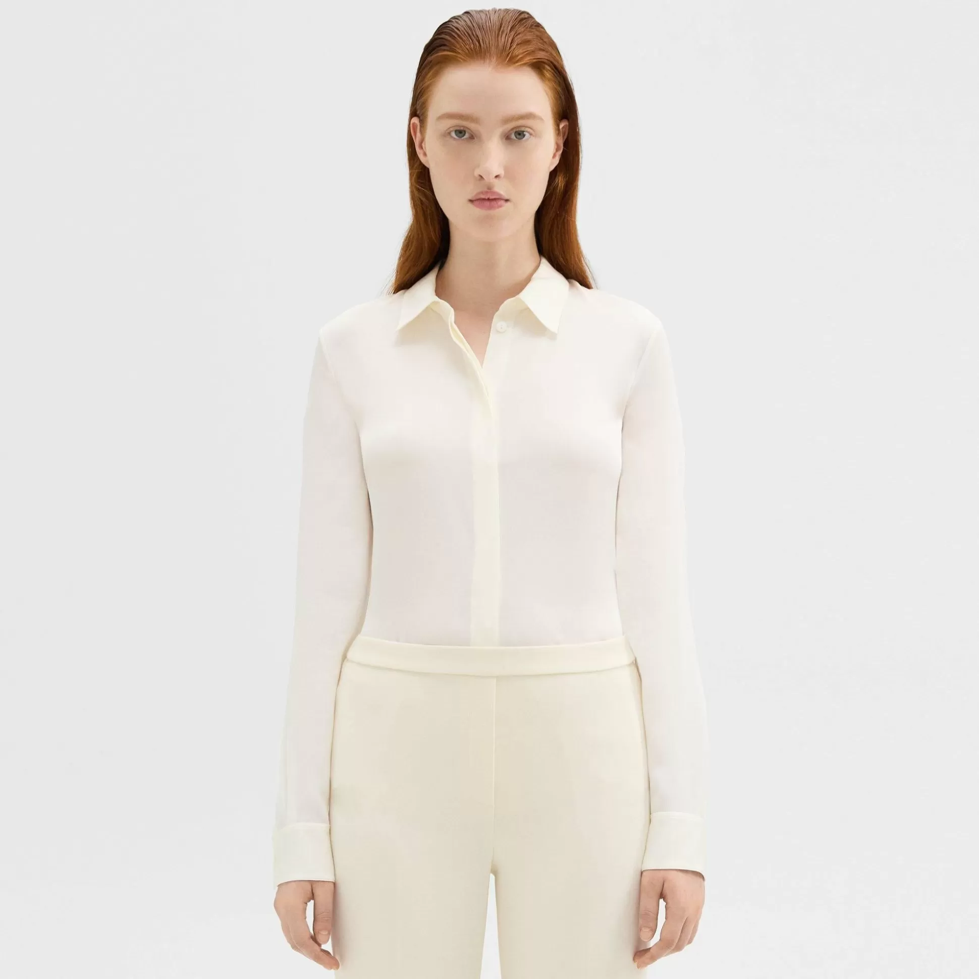 Theory Fitted Shirt In Silk Georgette-Women Tops