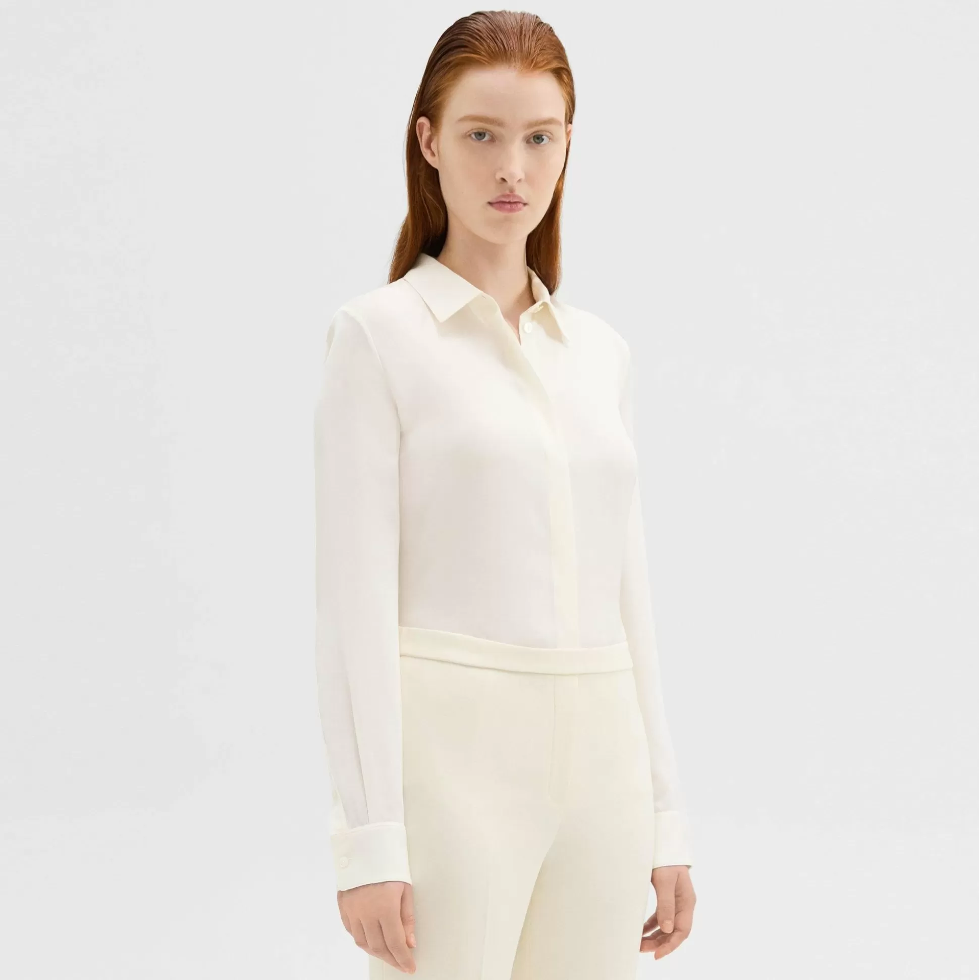 Theory Fitted Shirt In Silk Georgette-Women Tops