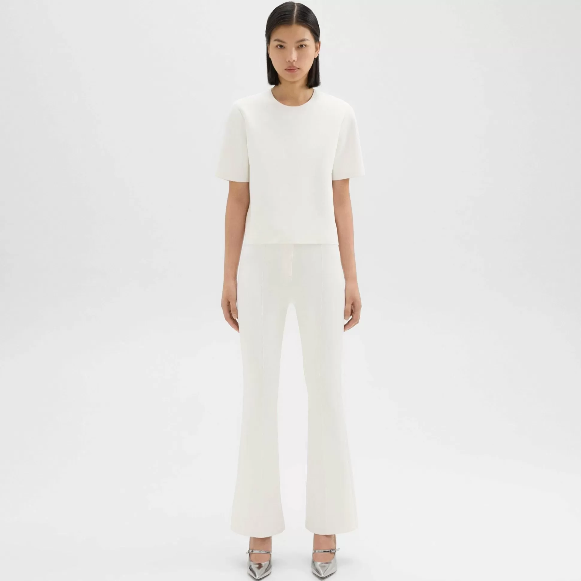 Theory Flared Full Length Pant In Crepe Knit-Women Pants