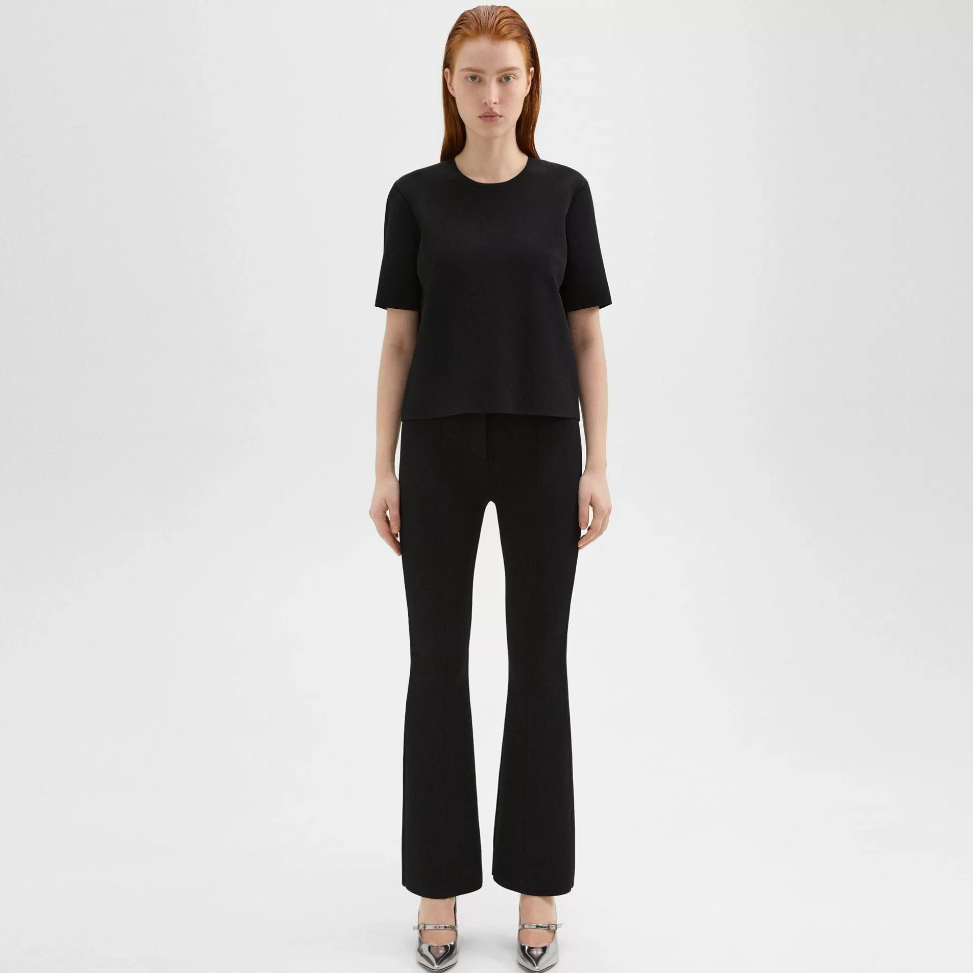 Theory Flared Full Length Pant In Crepe Knit-Women Pants