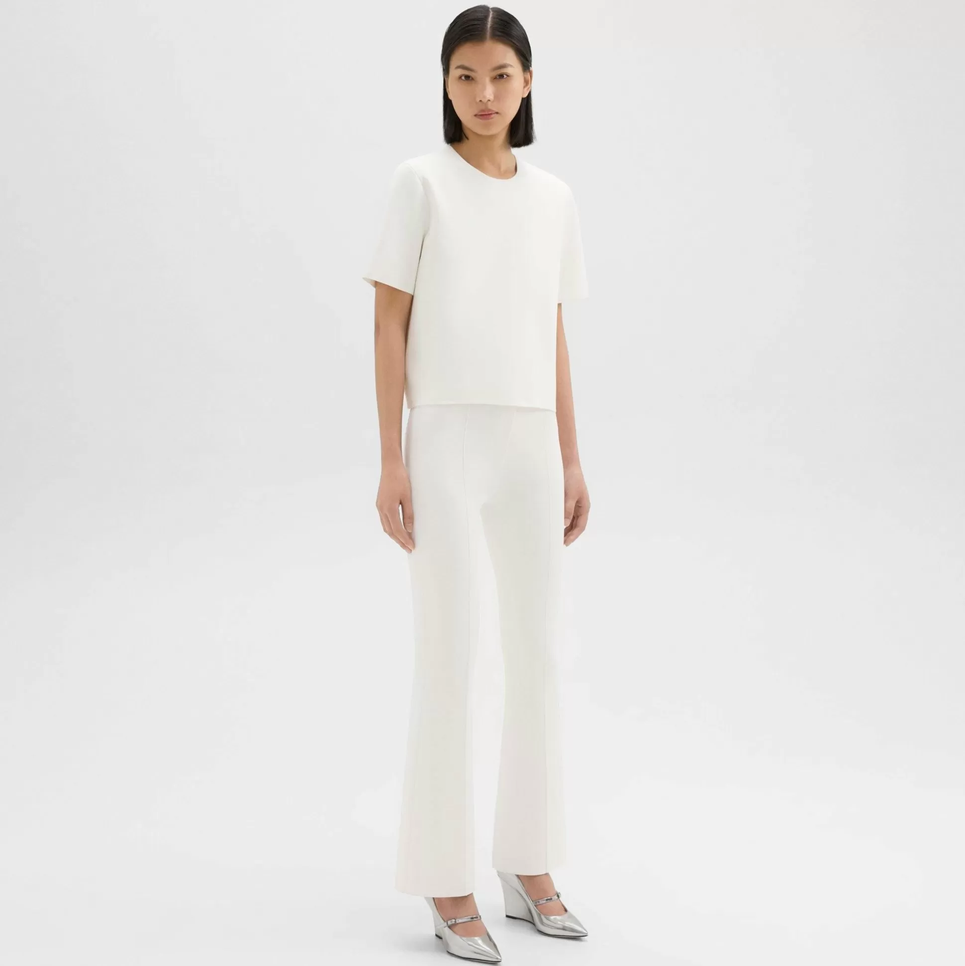 Theory Flared Full Length Pant In Crepe Knit-Women Pants