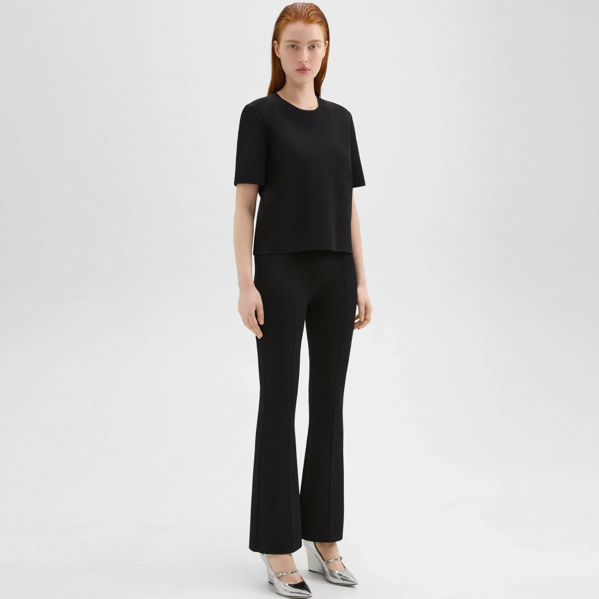 Theory Flared Full Length Pant In Crepe Knit-Women Pants