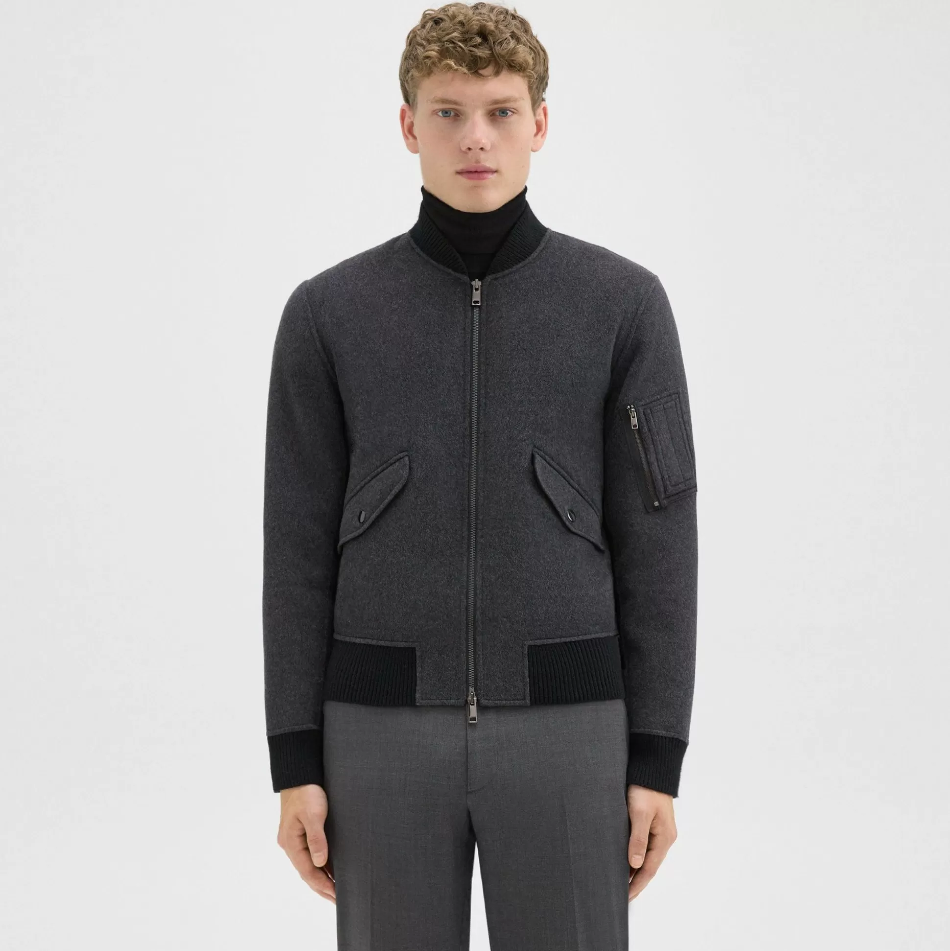 Theory Flight Bomber Jacket In Double-Face Wool-Cashmere-Men Outerwear