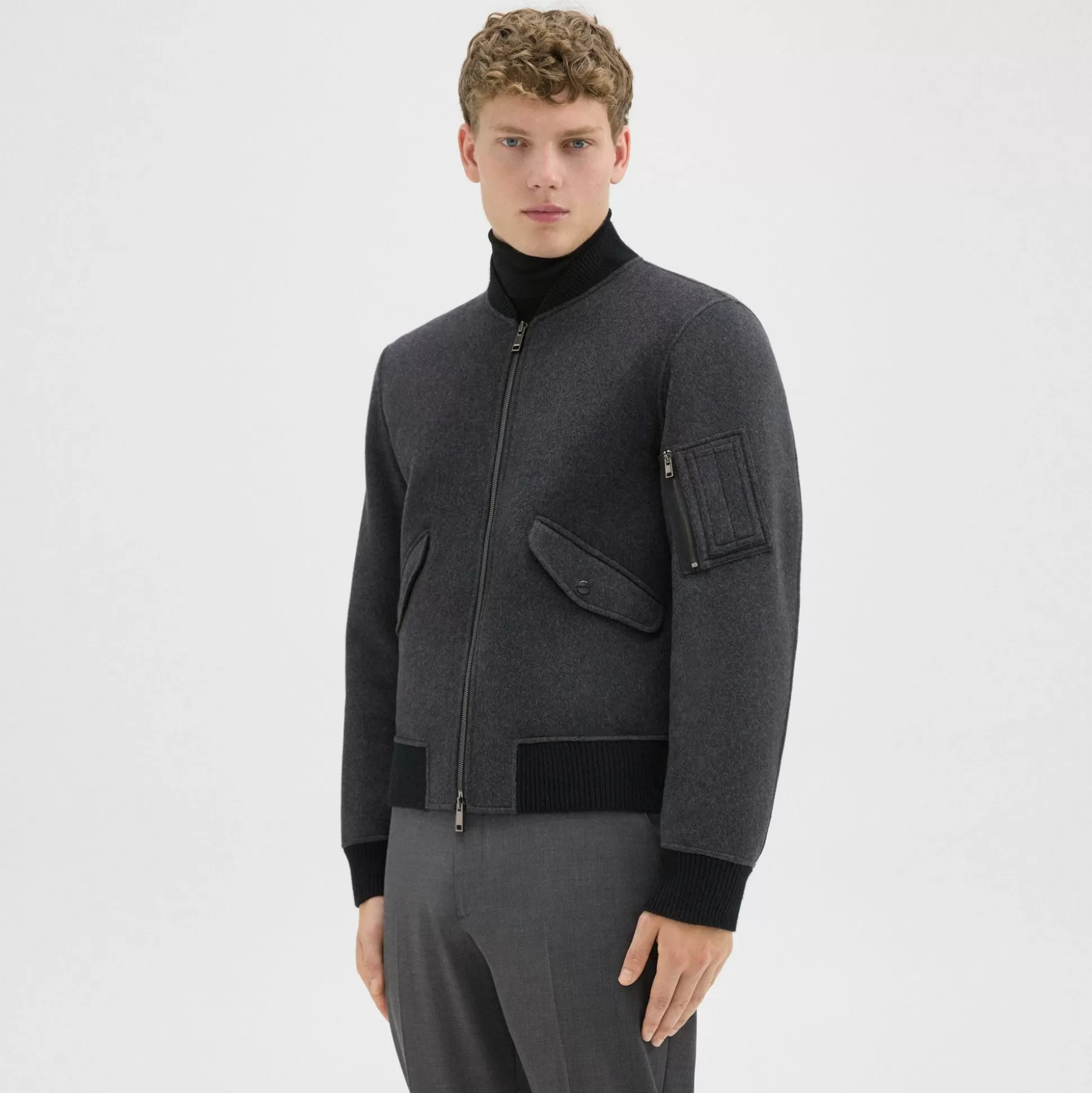 Theory Flight Bomber Jacket In Double-Face Wool-Cashmere-Men Outerwear