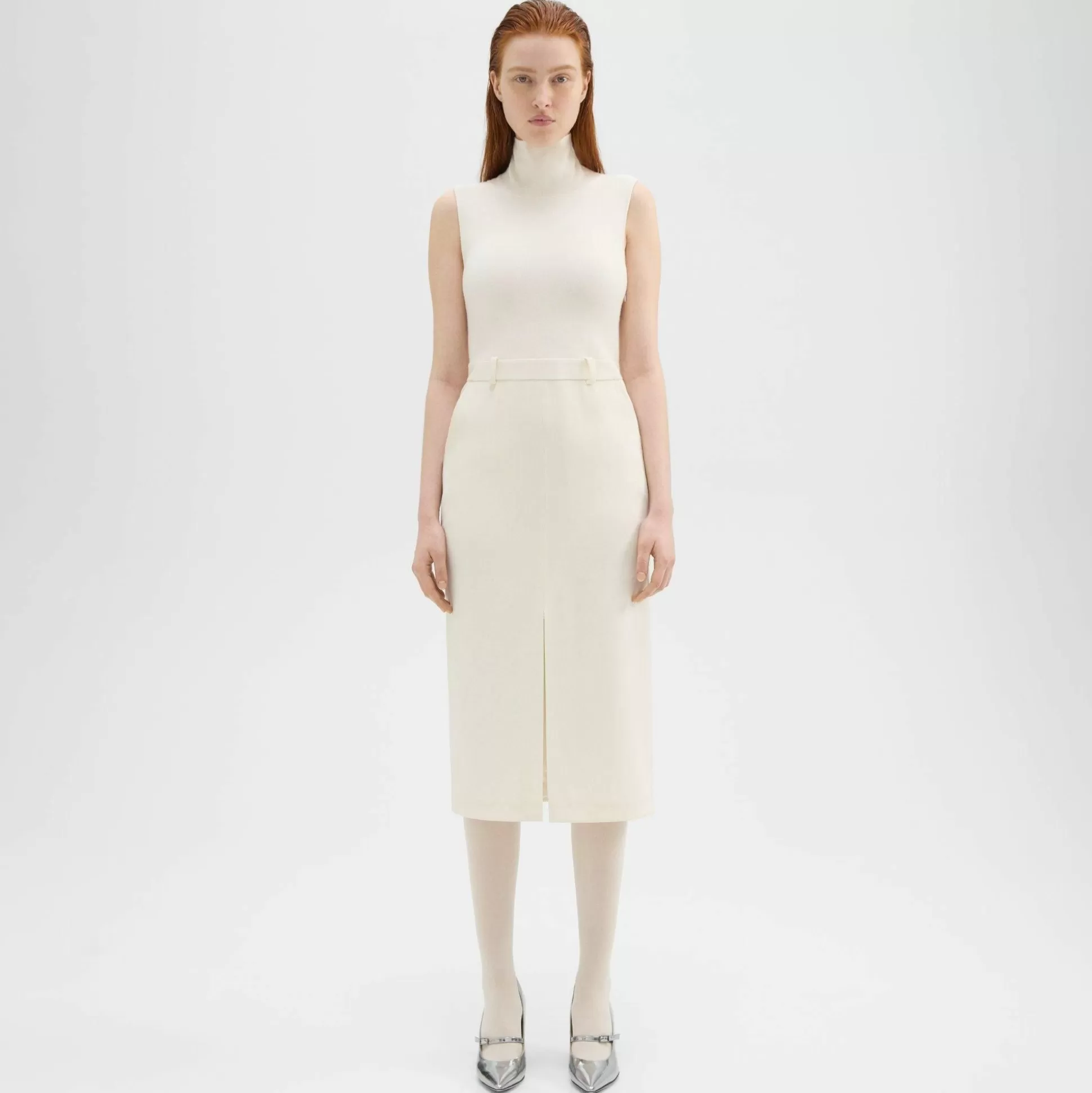 Theory Funnel Neck Combo Dress In Admiral Crepe-Women Dresses