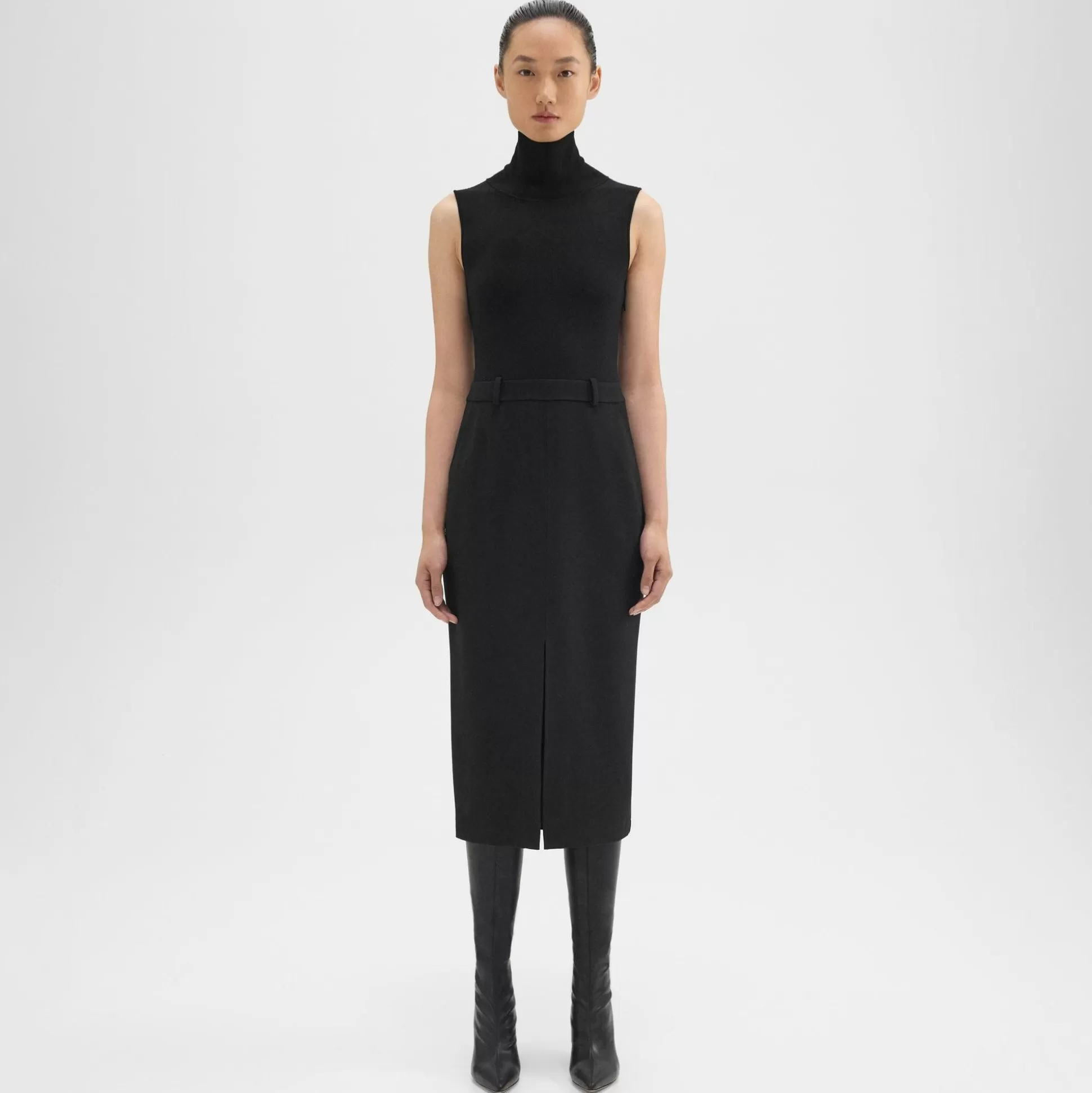 Theory Funnel Neck Combo Dress In Admiral Crepe-Women Dresses