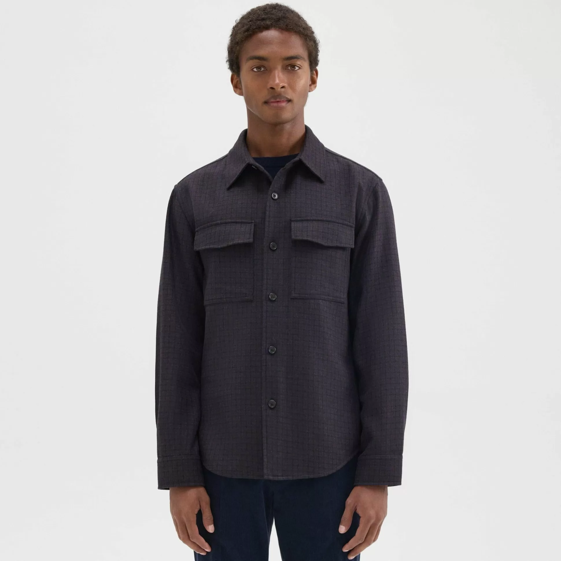 Theory Garvin Shirt Jacket In Recycled Wool-Blend Flannel-Men Shirts