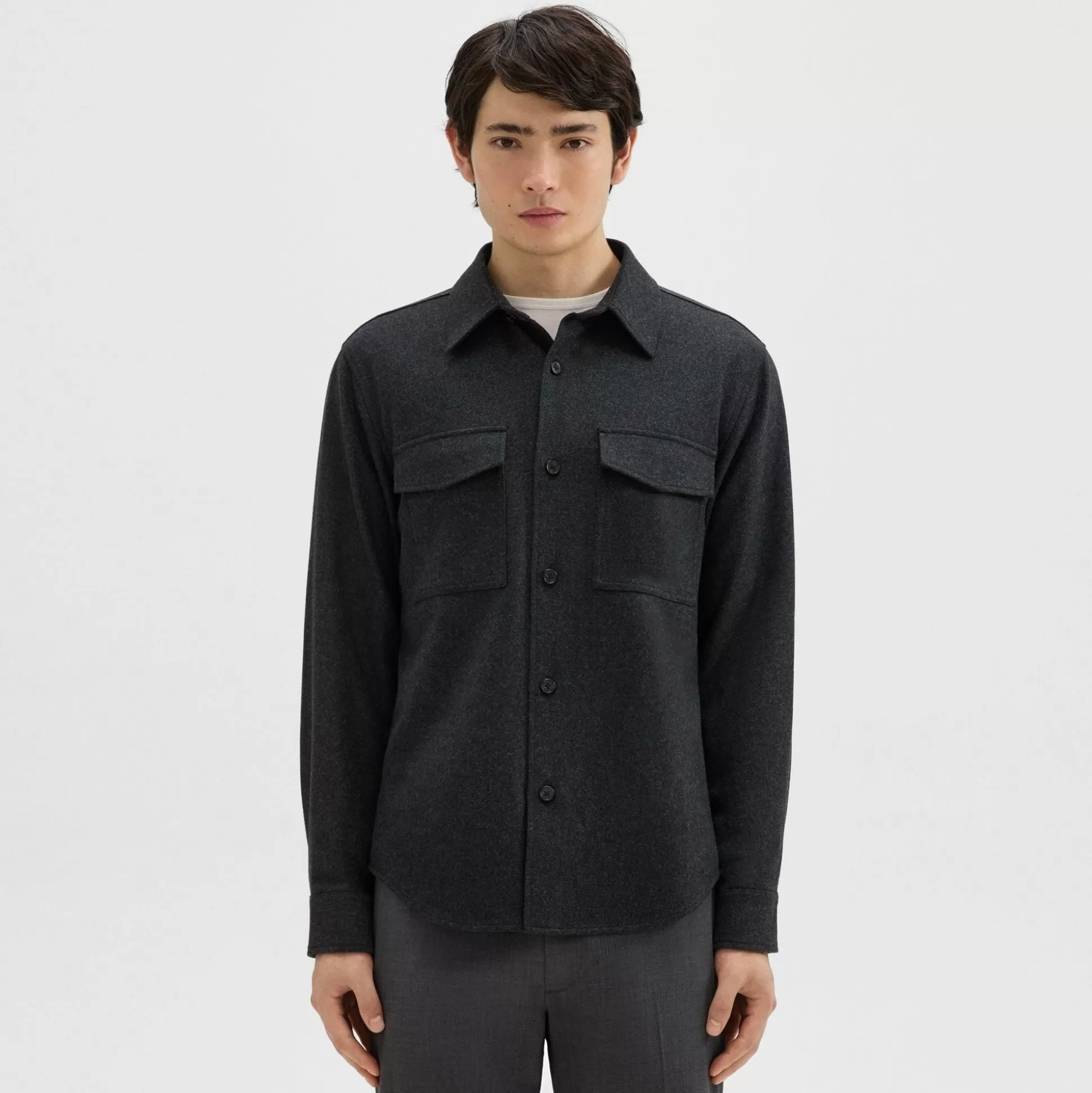 Theory Garvin Shirt Jacket In Recycled Wool-Blend Flannel-Men Shirts