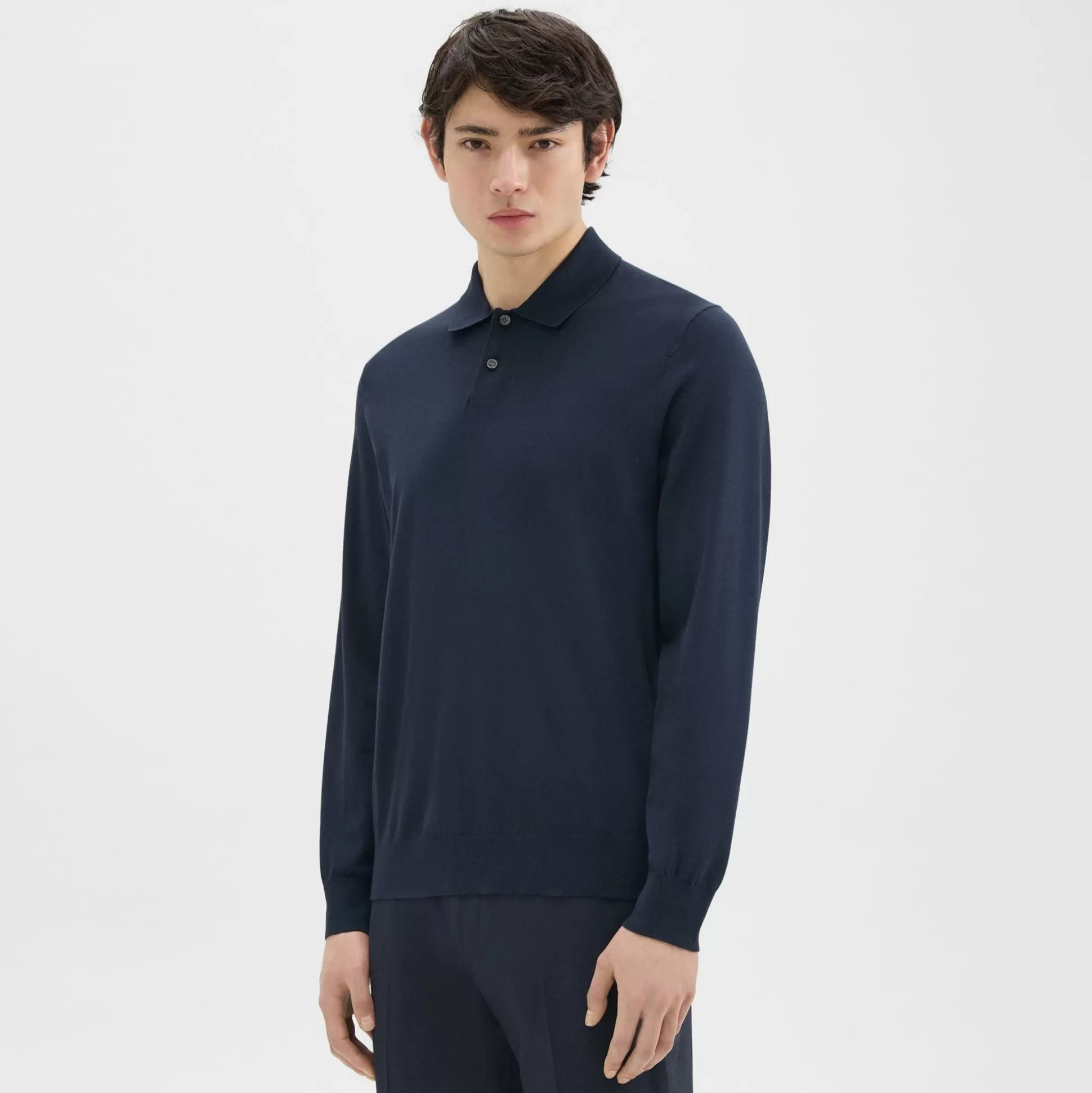 Theory Goris Long-Sleeve Polo Shirt In Light Bilen-Men T-shirts + Polos | Sweaters + Cardigans