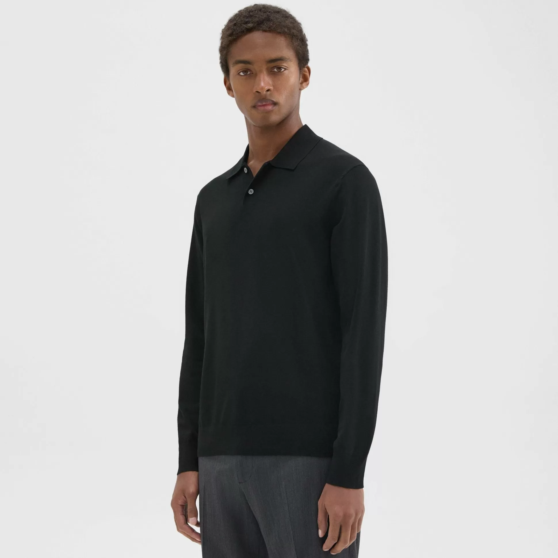 Theory Goris Long-Sleeve Polo Shirt In Light Bilen-Men Sweaters + Cardigans | T-shirts + Polos