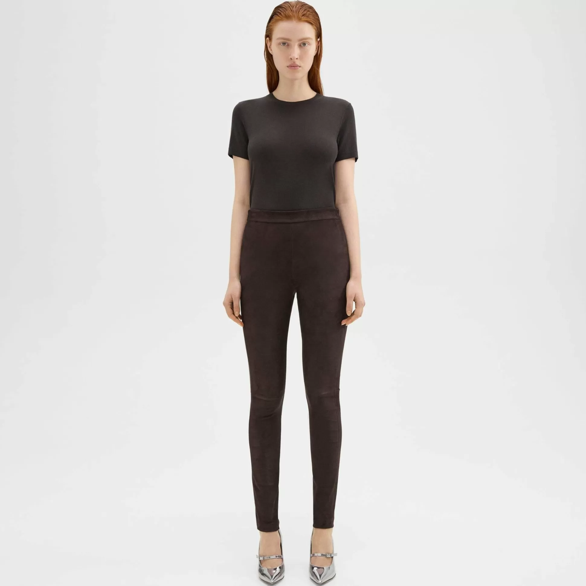 Theory High-Waist Legging In Suede-Women Pants