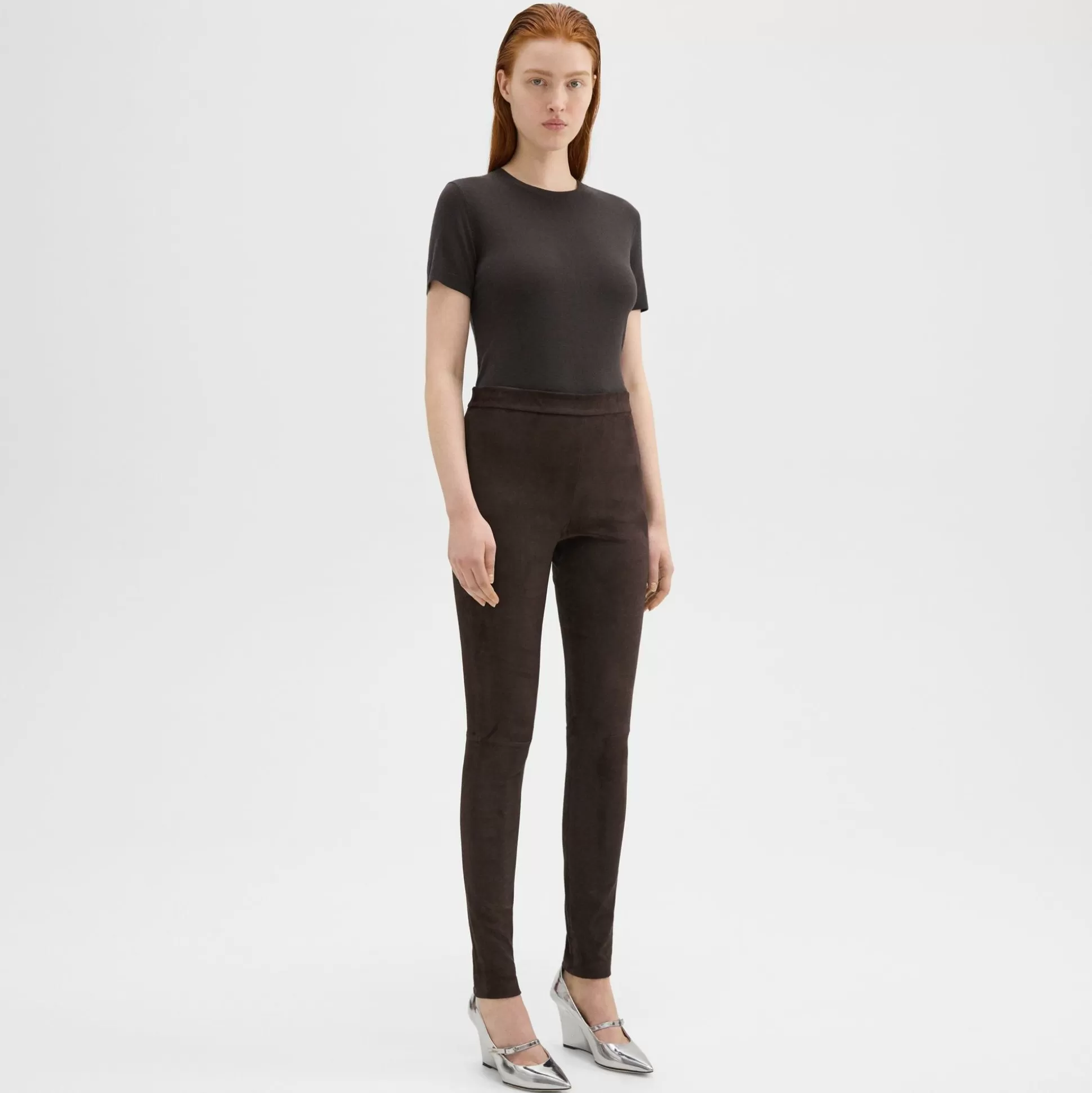 Theory High-Waist Legging In Suede-Women Pants