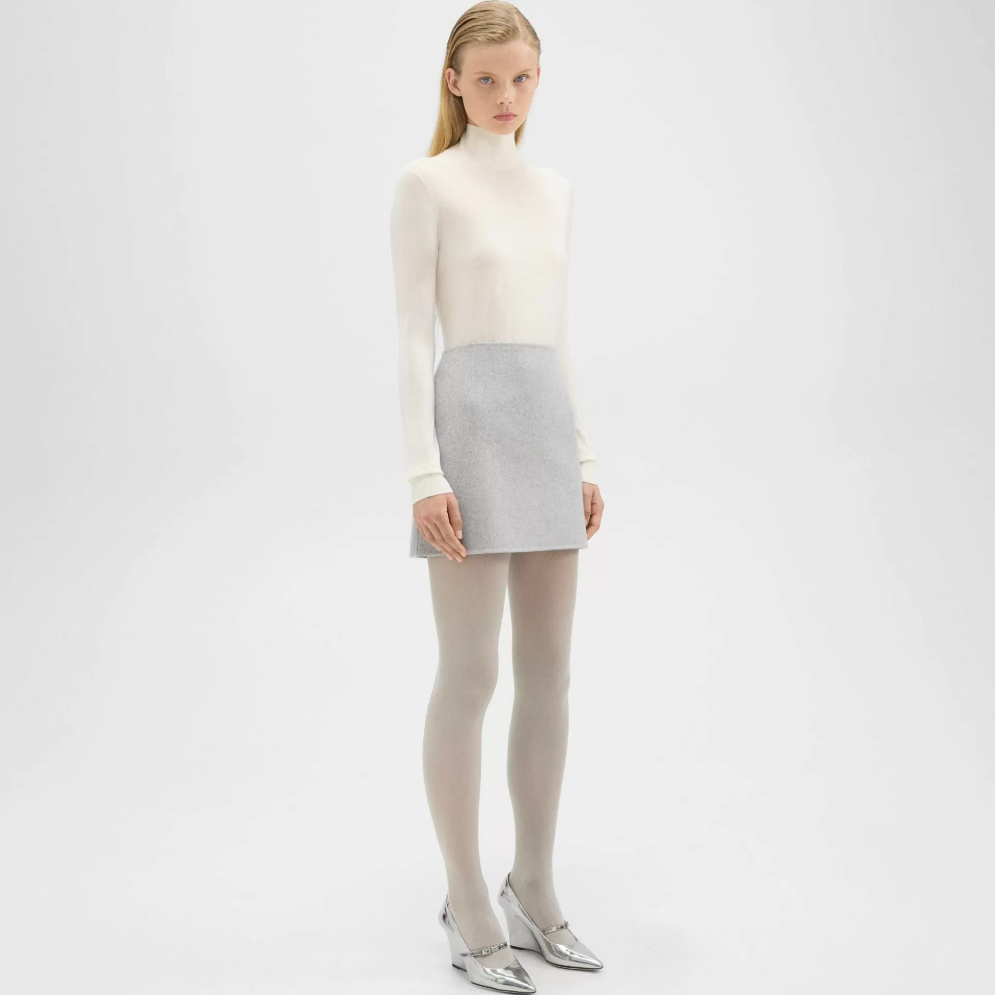 Theory High-Waist Mini Skirt In Double-Face Wool-Cashmere-Women Skirts