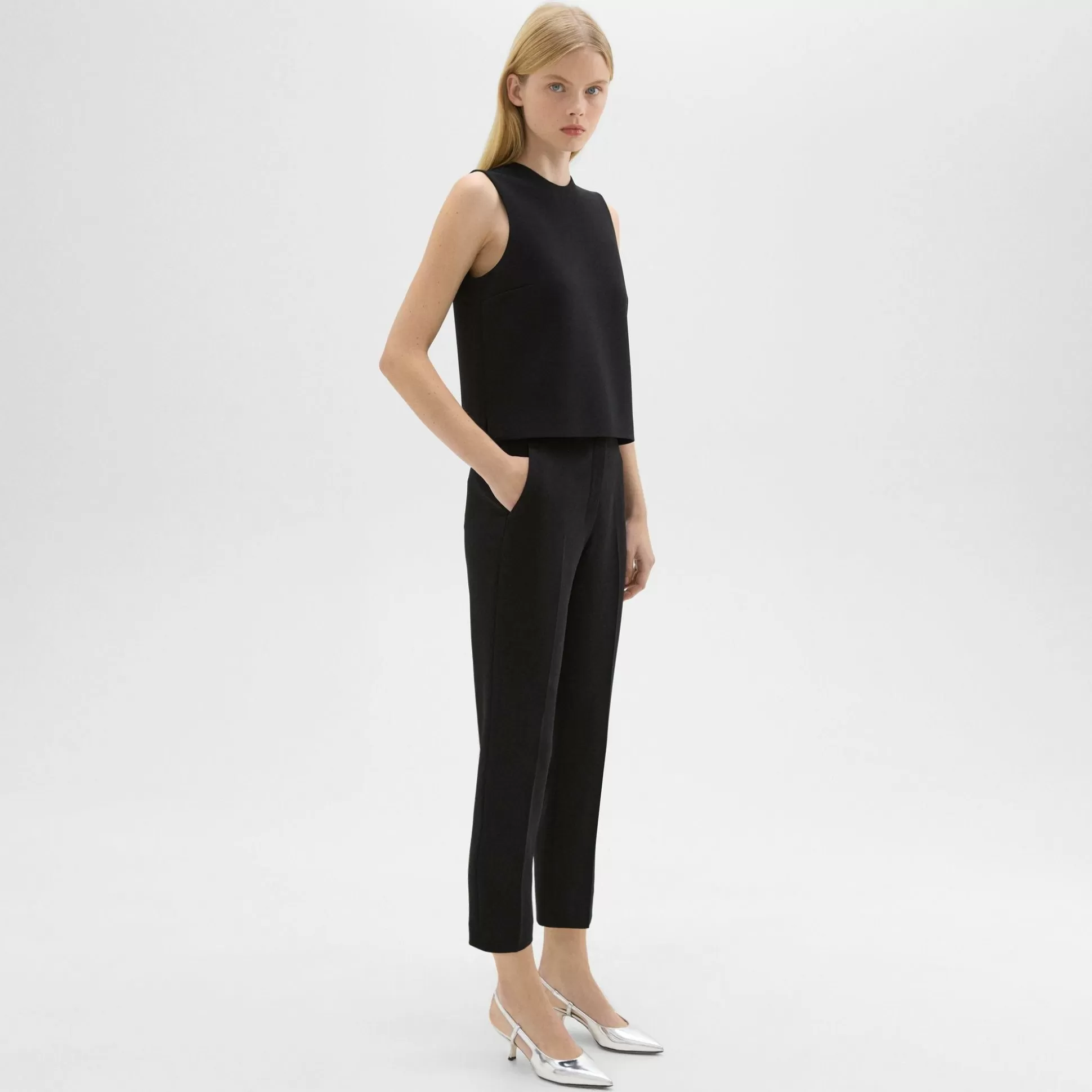 Theory High-Waist Slim Crop Pant In Admiral Crepe-Women Suits | Pants