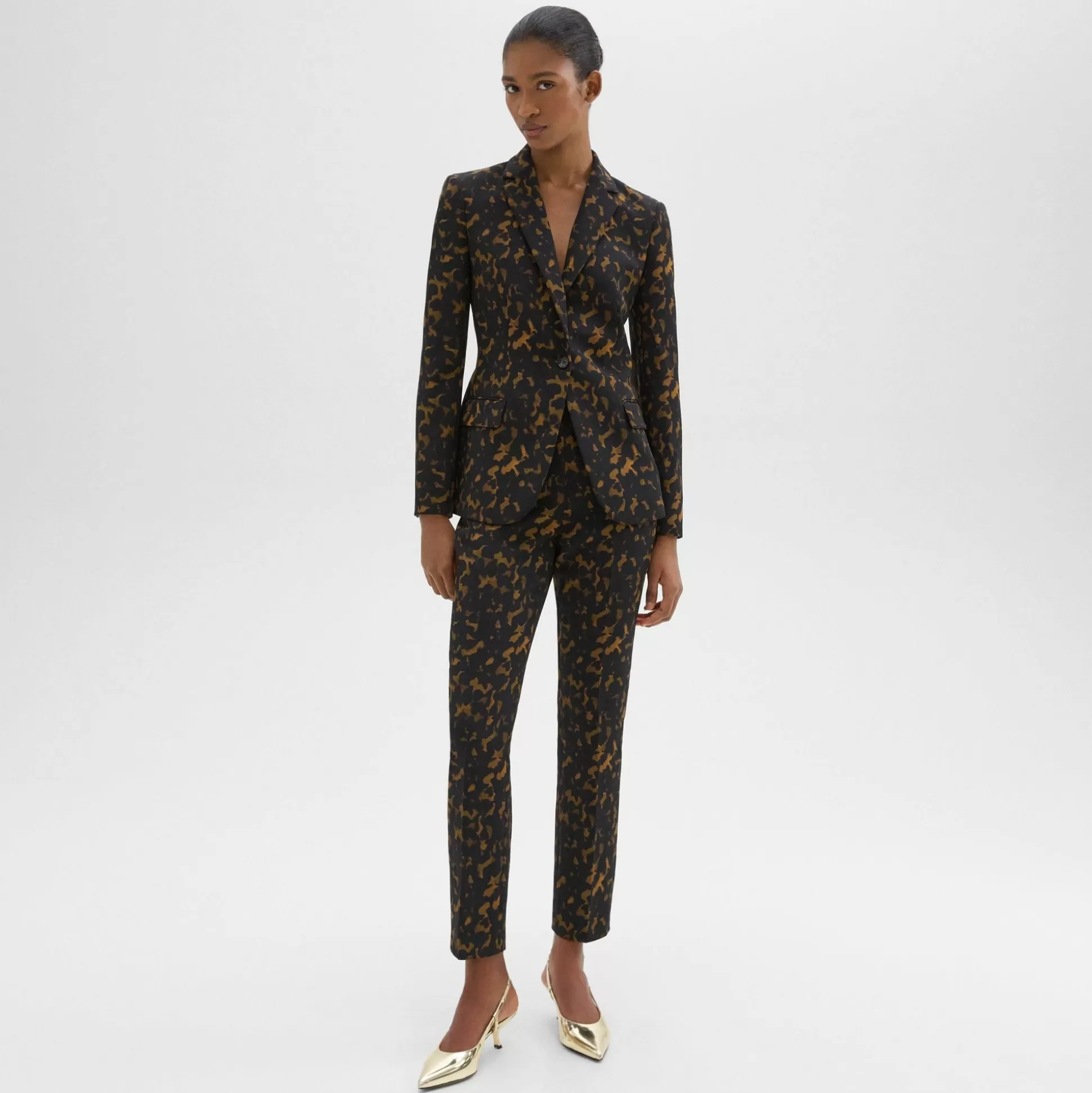 Theory High-Waist Slim Crop Pant In Tortoiseshell Printed Crepe-Women Suits | Pants