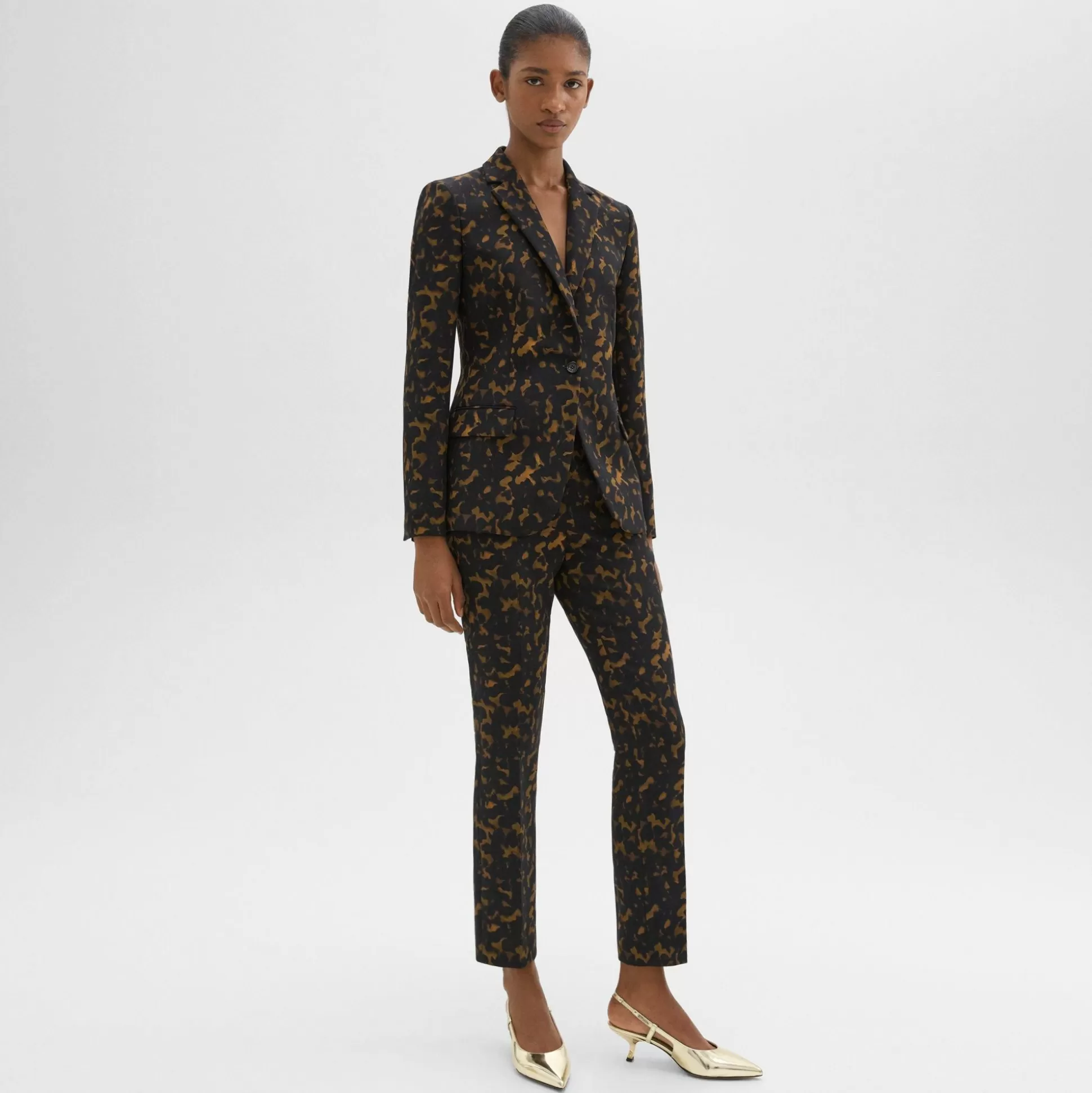 Theory High-Waist Slim Crop Pant In Tortoiseshell Printed Crepe-Women Suits | Pants