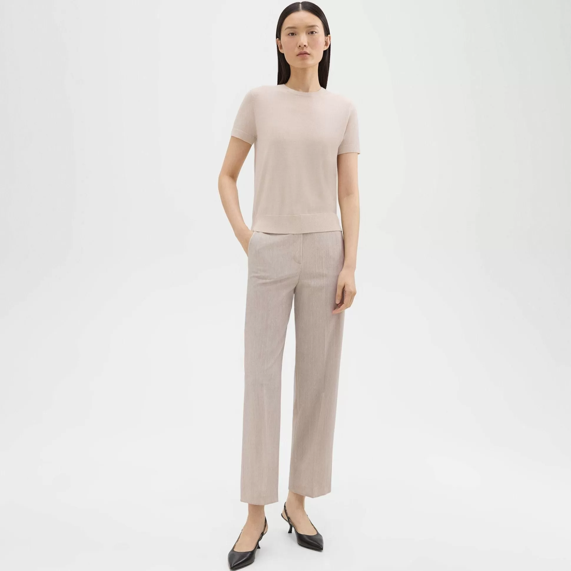 Theory High-Waist Straight-Leg Pant In Good Wool-Women Suits | Pants