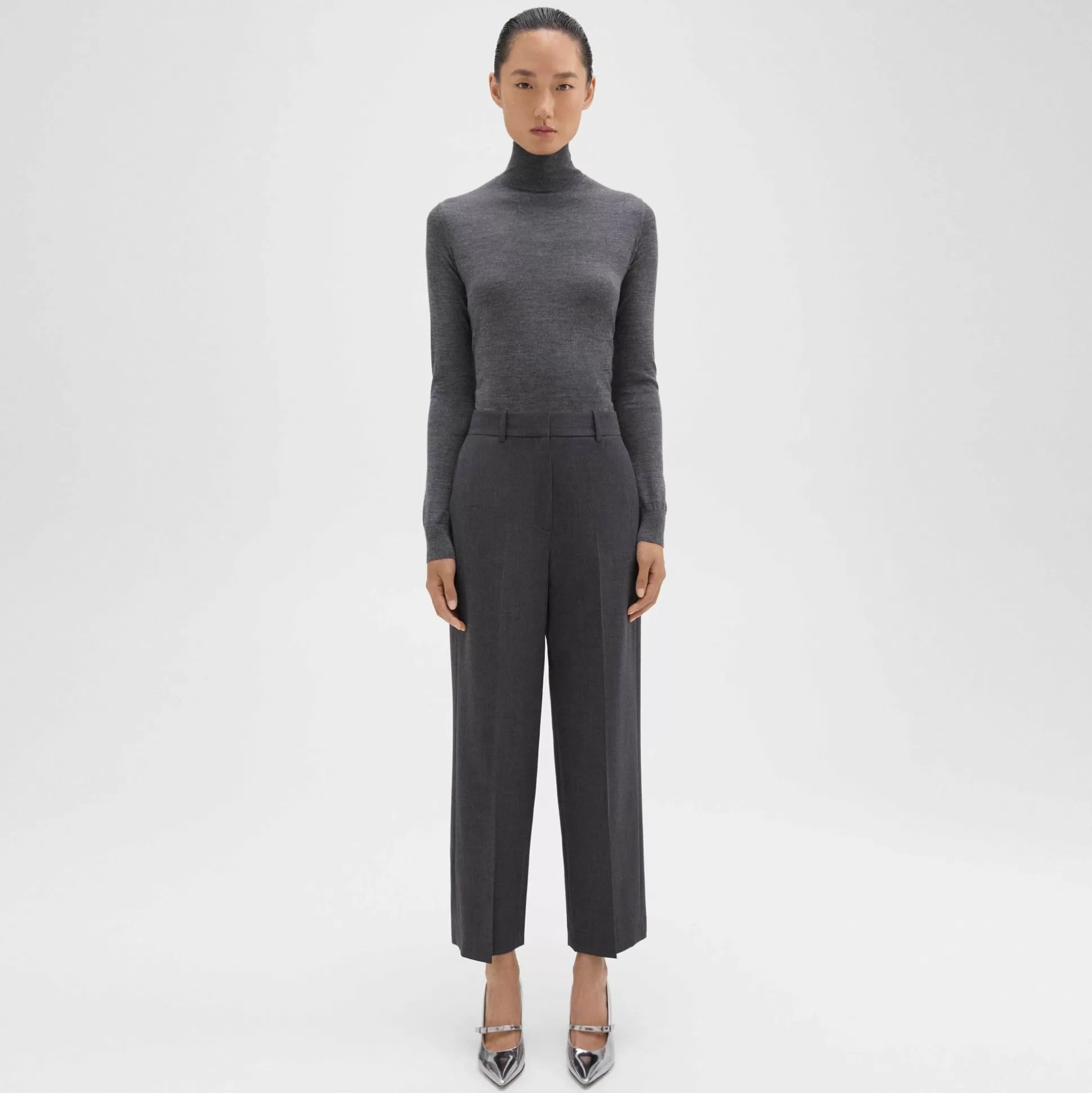 Theory High-Waist Straight-Leg Pant In Good Wool-Women Pants