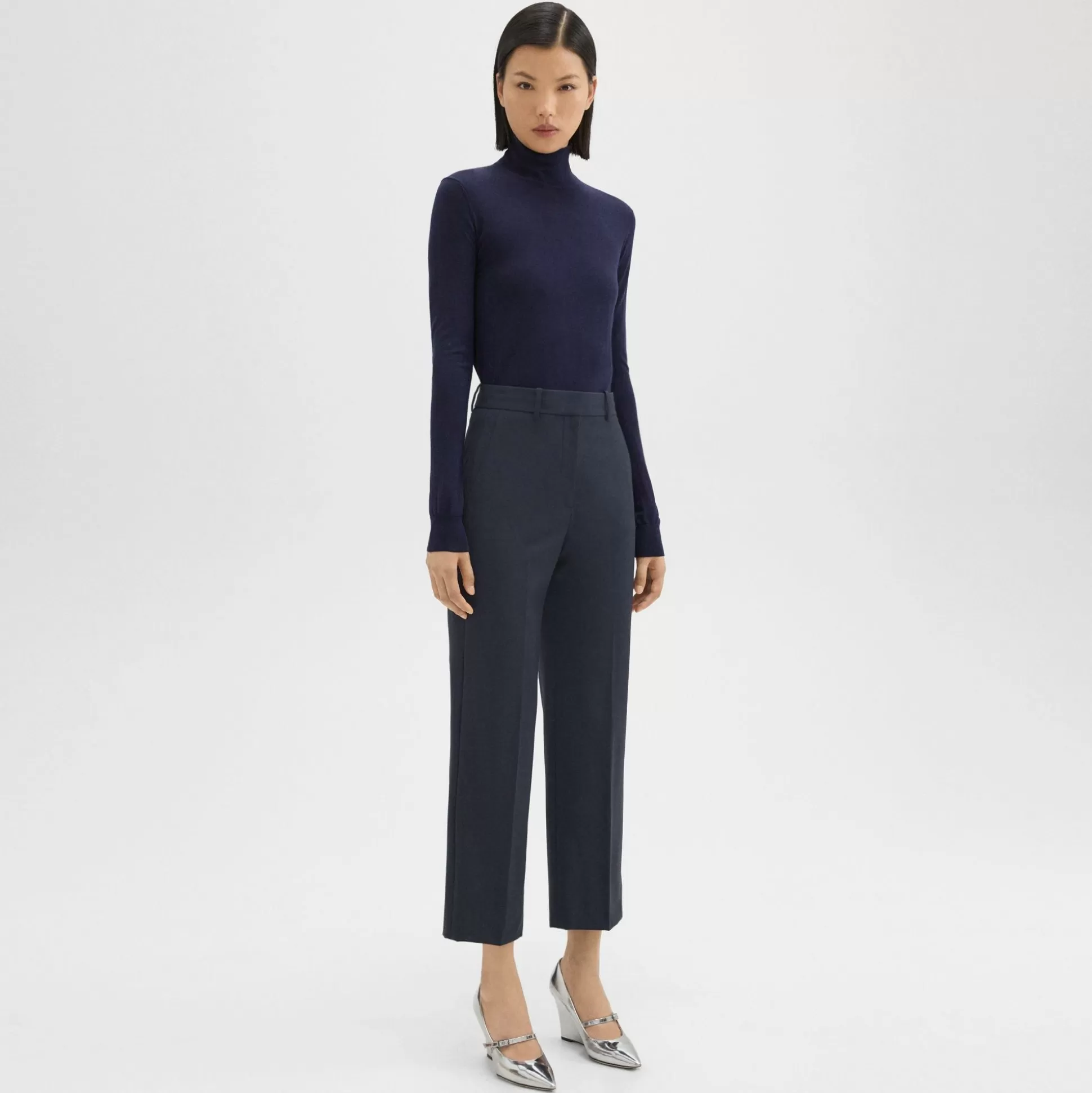 Theory High-Waist Straight-Leg Pant In Good Wool-Women Pants | Suits