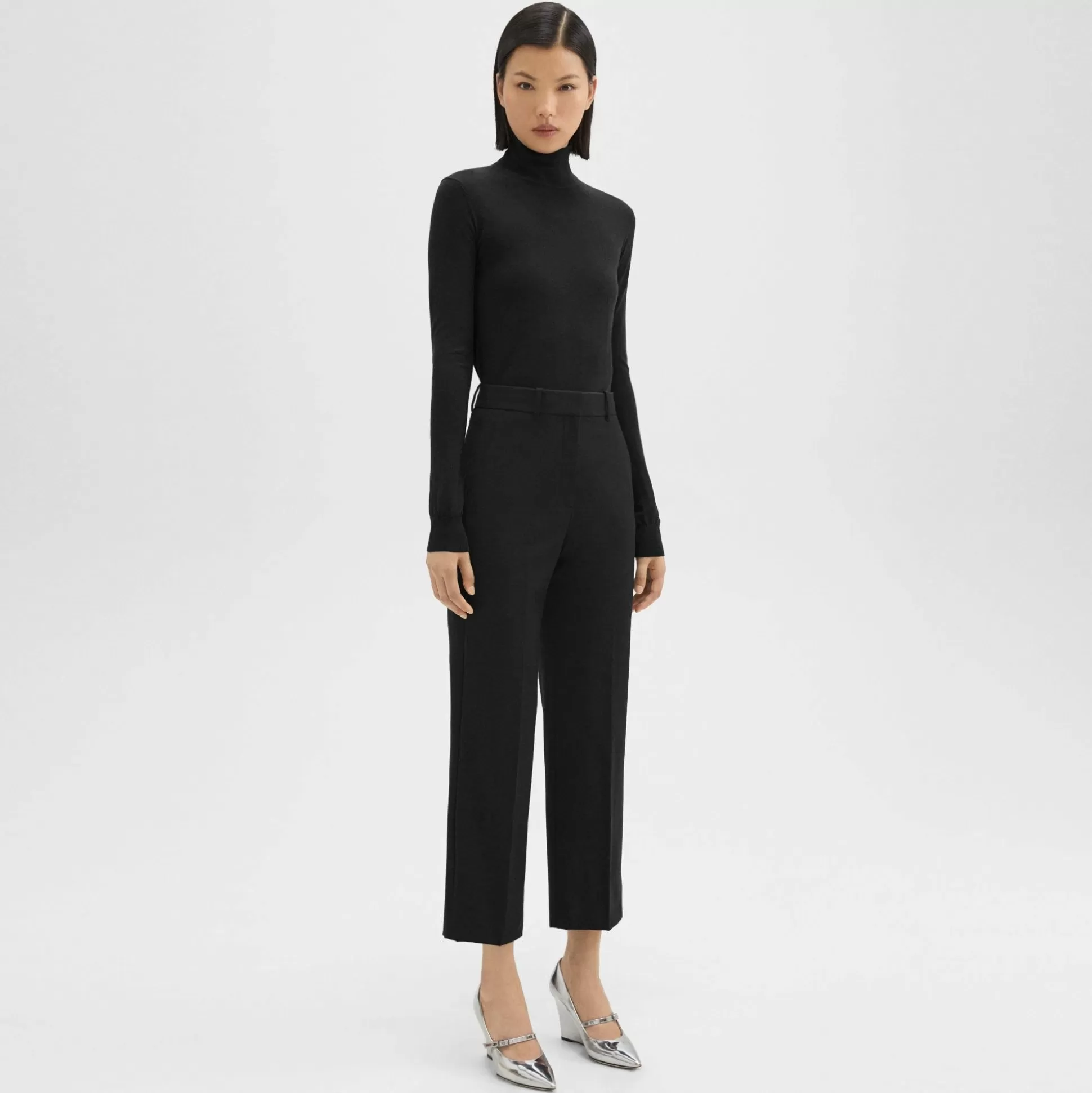 Theory High-Waist Straight-Leg Pant In Good Wool-Women Suits | Pants