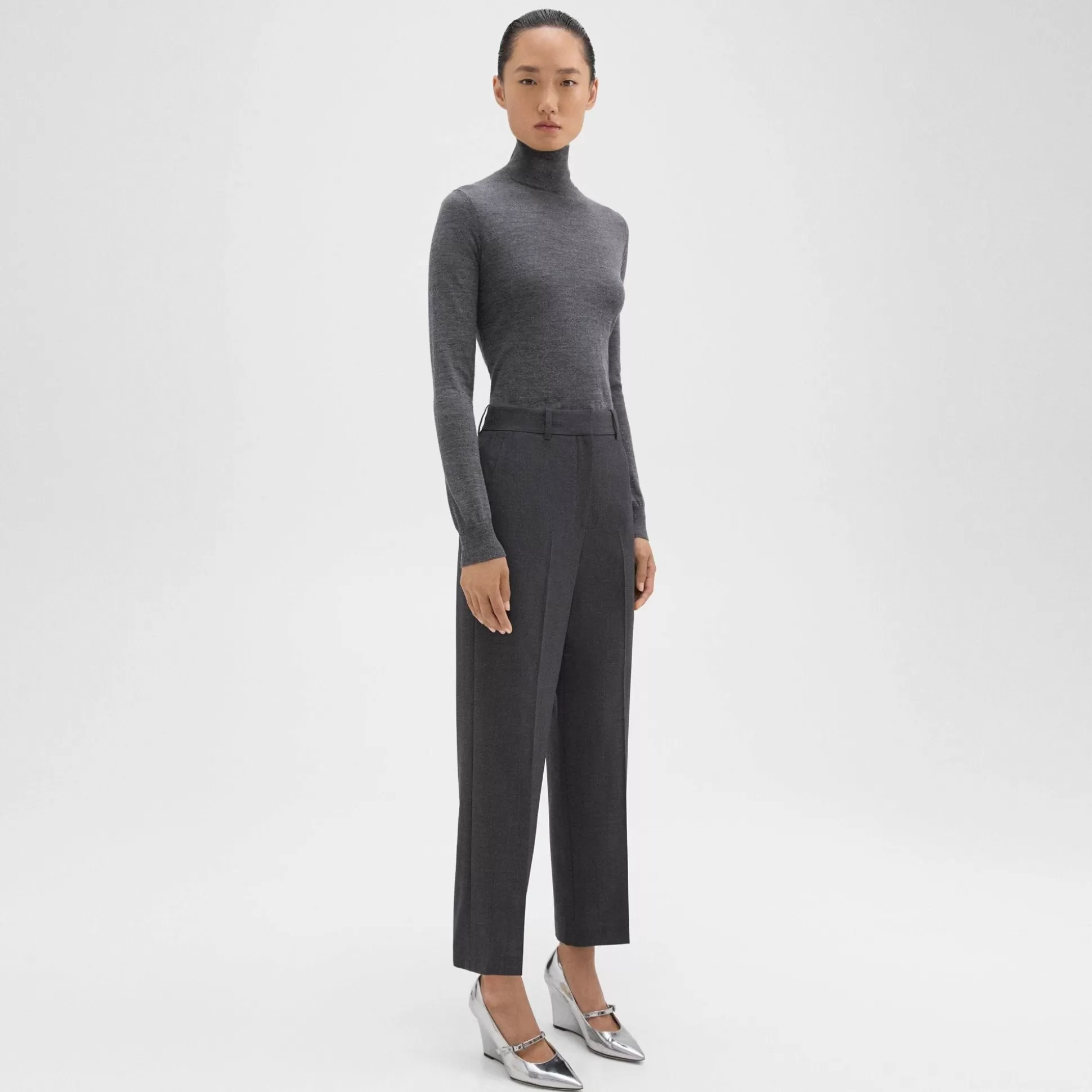 Theory High-Waist Straight-Leg Pant In Good Wool-Women Pants