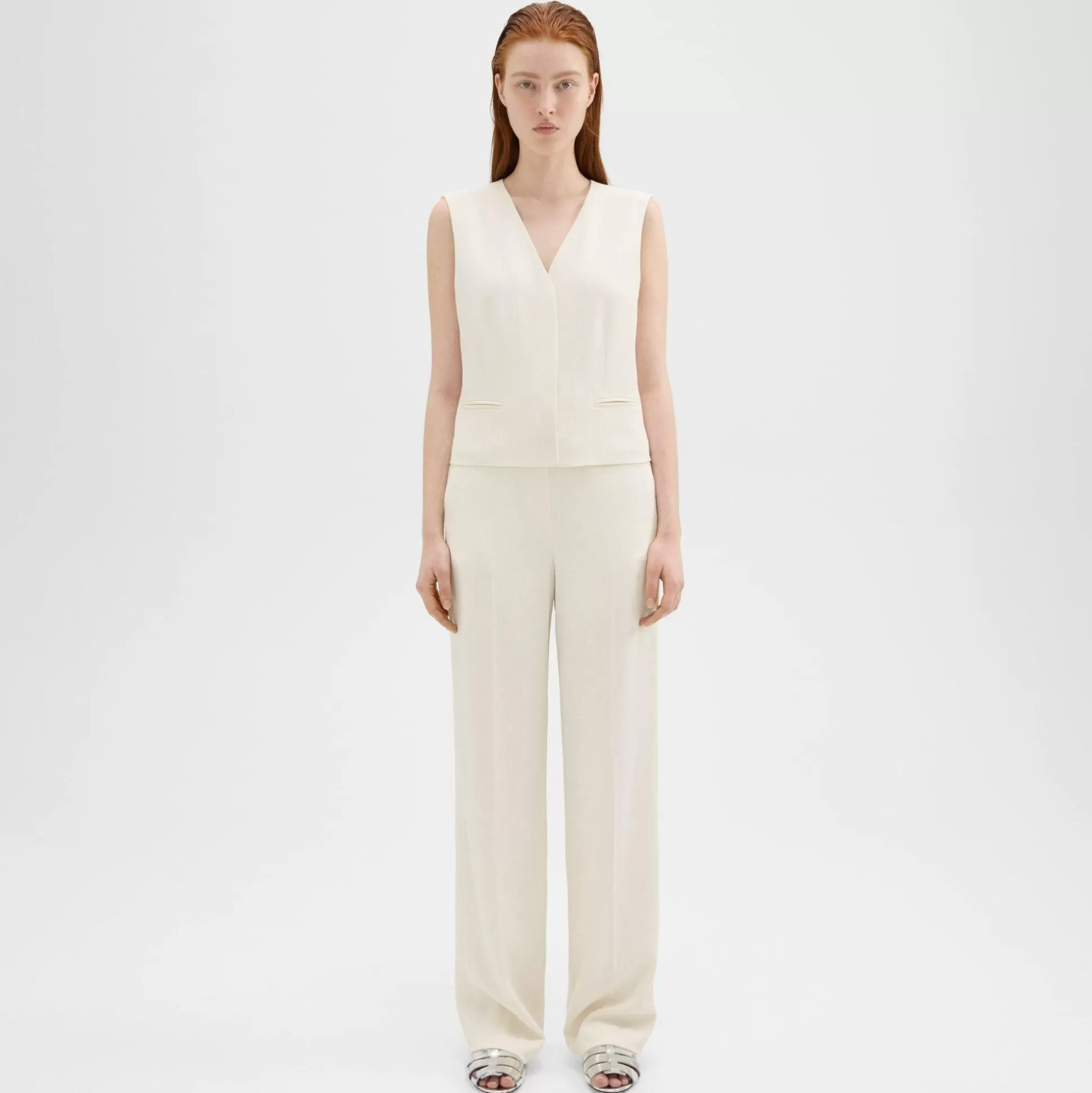 Theory High-Waist Wide-Leg Pant In Striped Admiral Crepe-Women Pants