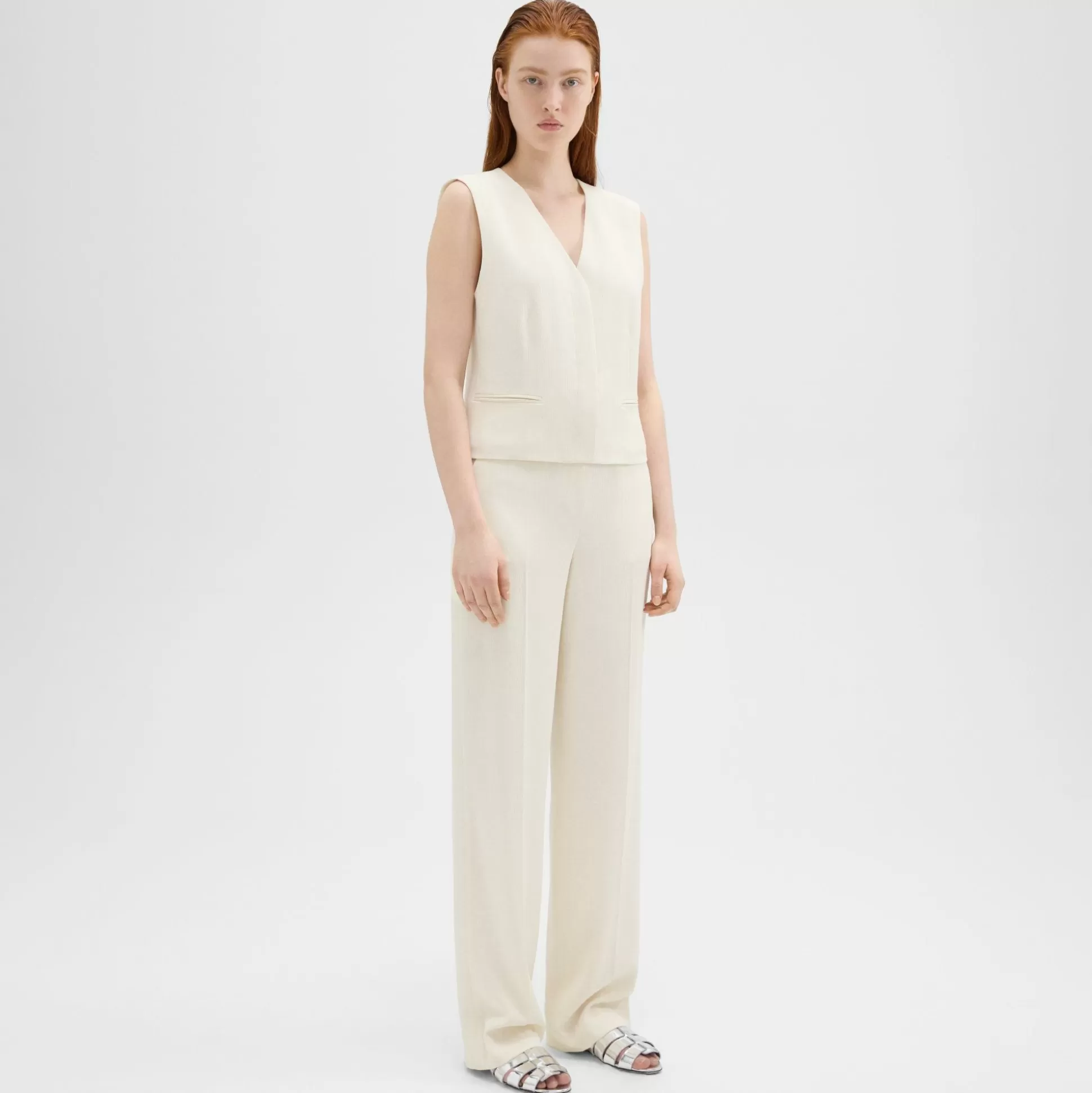 Theory High-Waist Wide-Leg Pant In Striped Admiral Crepe-Women Pants