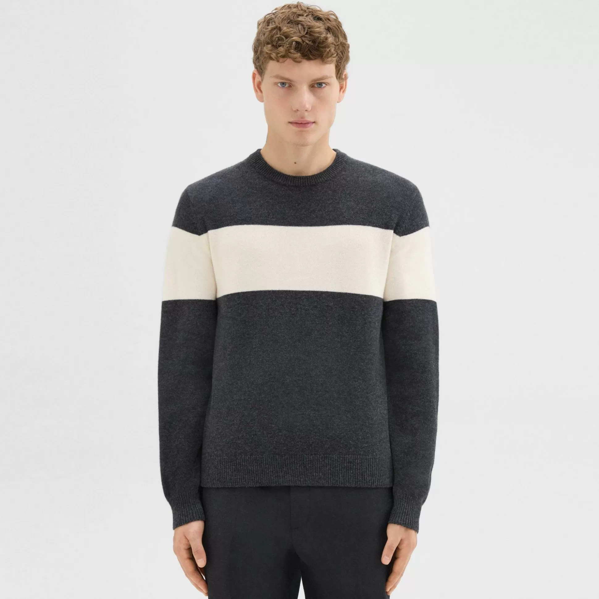 Theory Hilles Crewneck Sweater In Wool-Cashmere-Men Sweaters + Cardigans