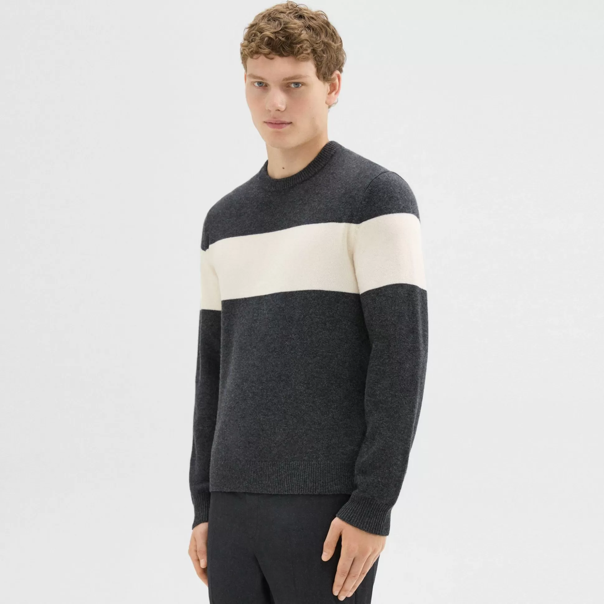 Theory Hilles Crewneck Sweater In Wool-Cashmere-Men Sweaters + Cardigans