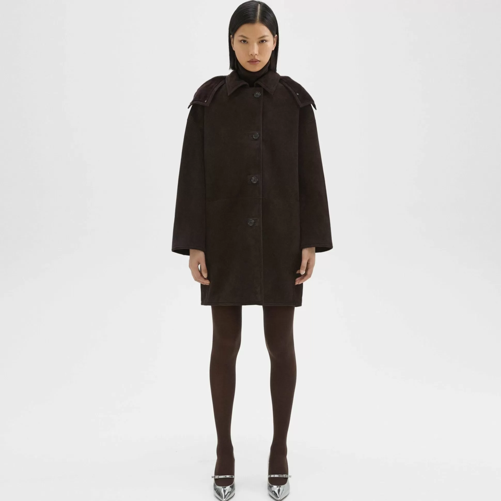 Theory Hooded Reversible Coat In Shearling-Women Outerwear