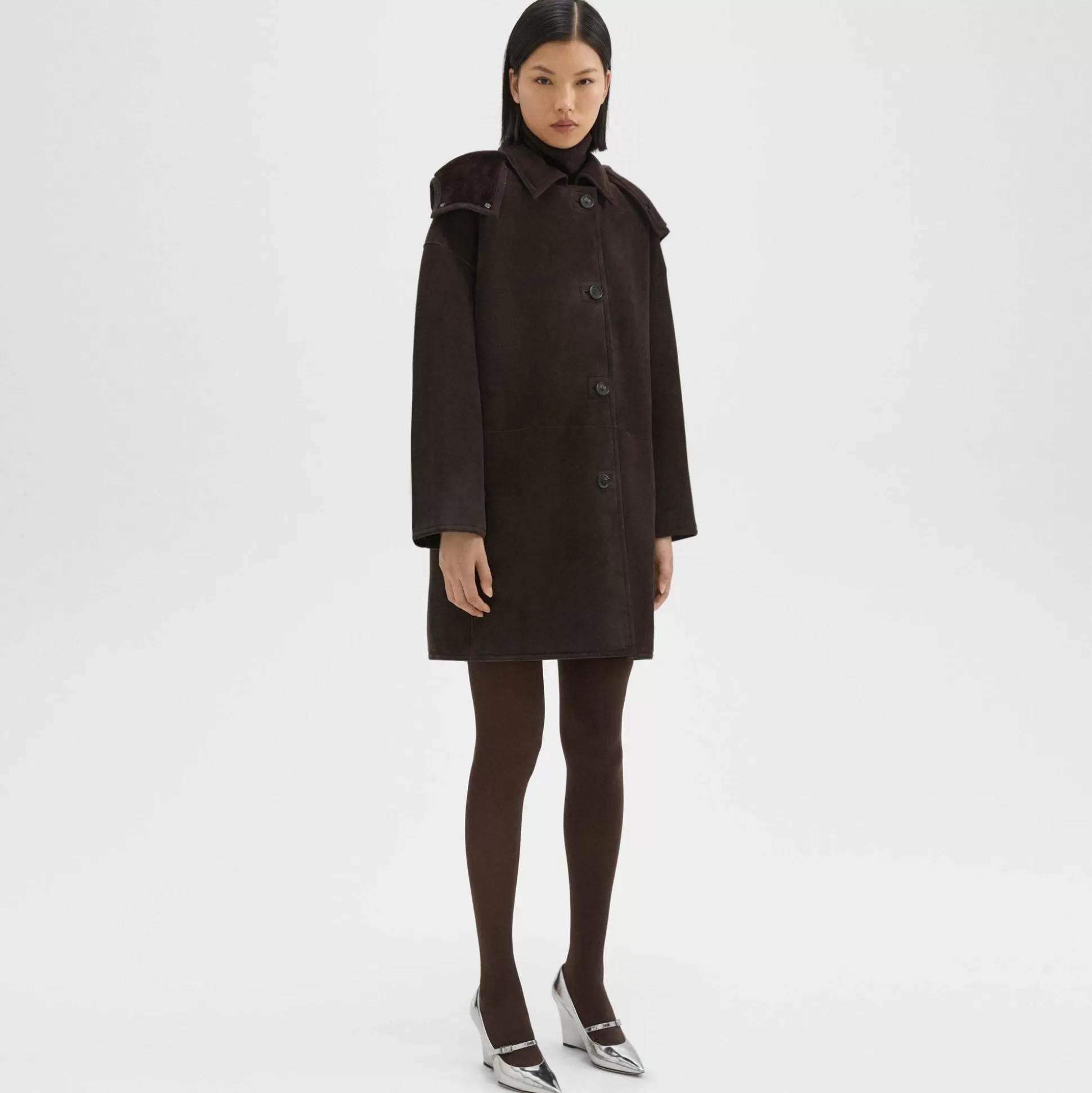 Theory Hooded Reversible Coat In Shearling-Women Outerwear