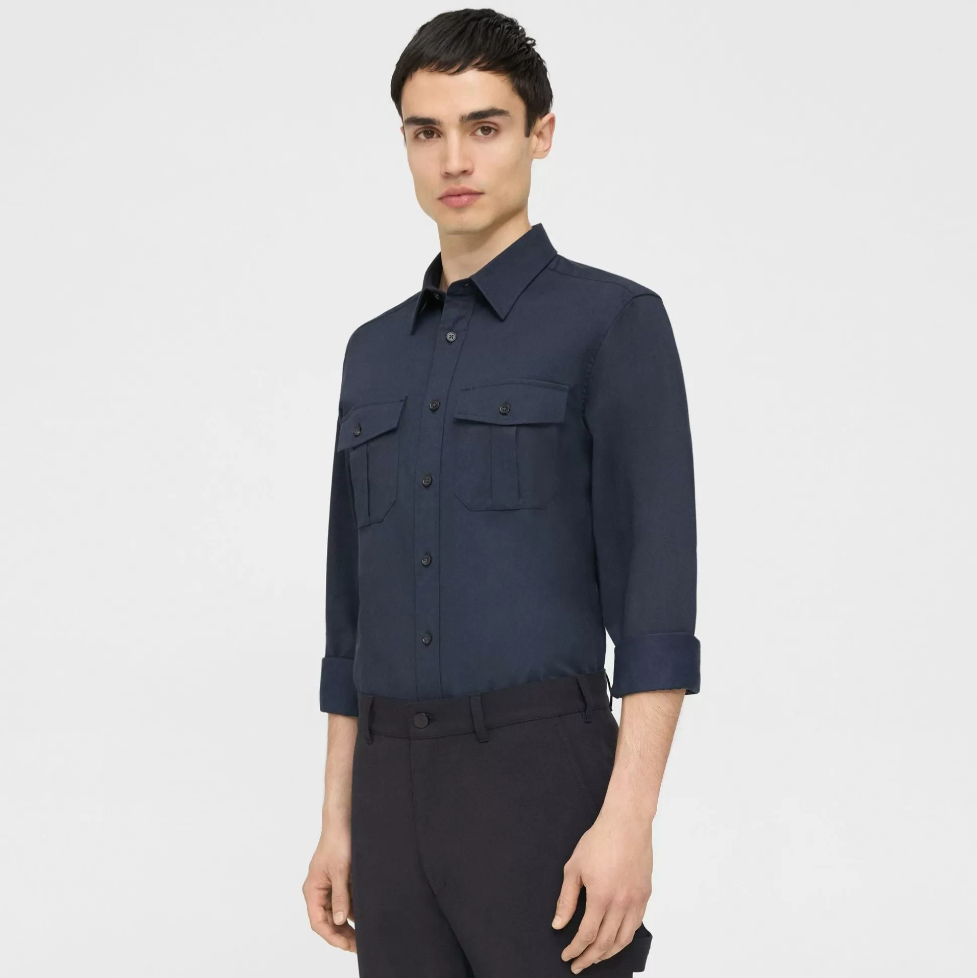 Theory Irving Military Shirt In Cotton-Blend Twill-Men Shirts