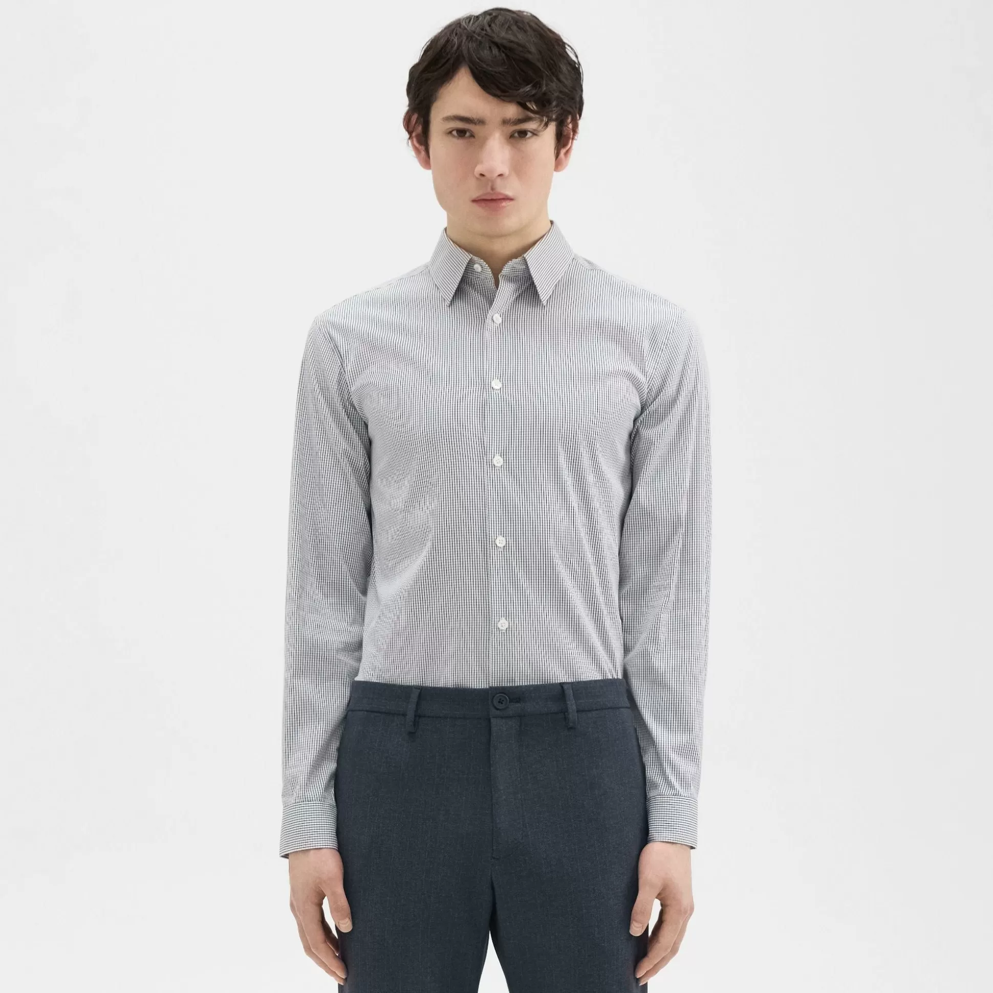 Theory Irving Shirt In Checked Good Cotton-Men Shirts