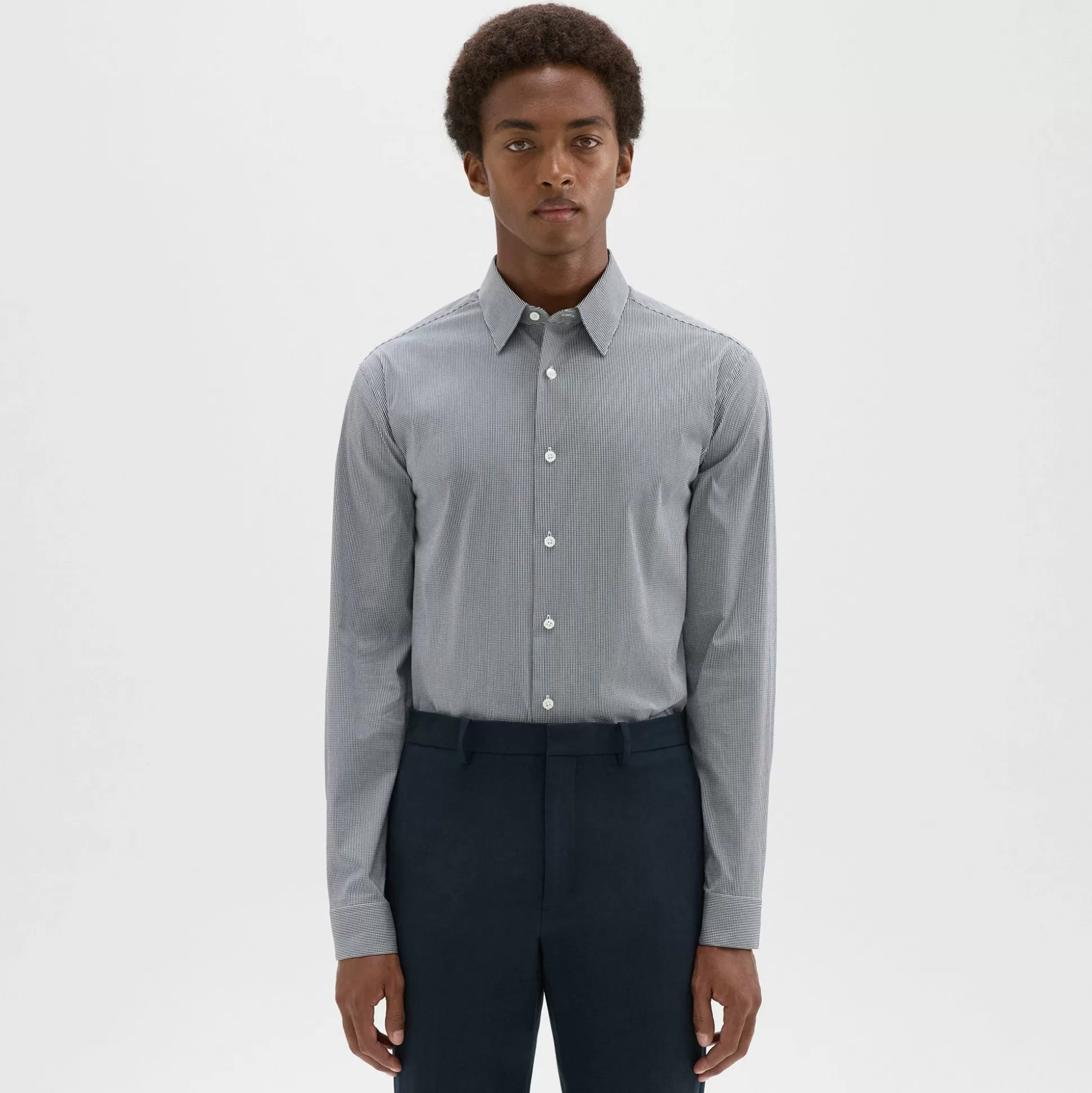 Theory Irving Shirt In Checked Stretch Cotton-Men Shirts