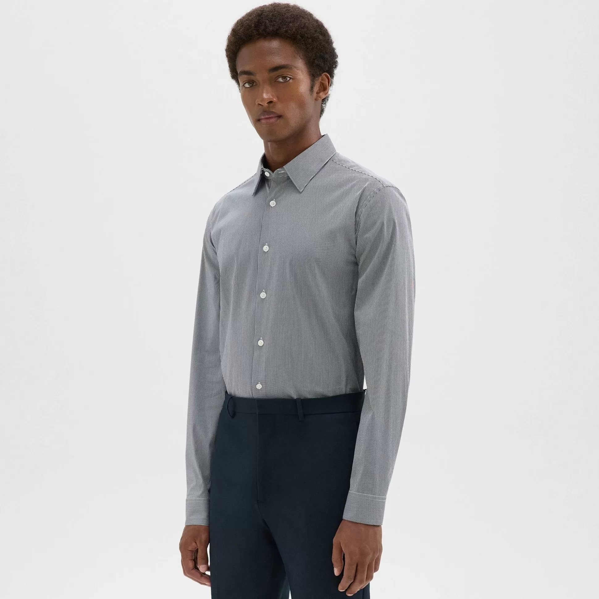 Theory Irving Shirt In Checked Stretch Cotton-Men Shirts