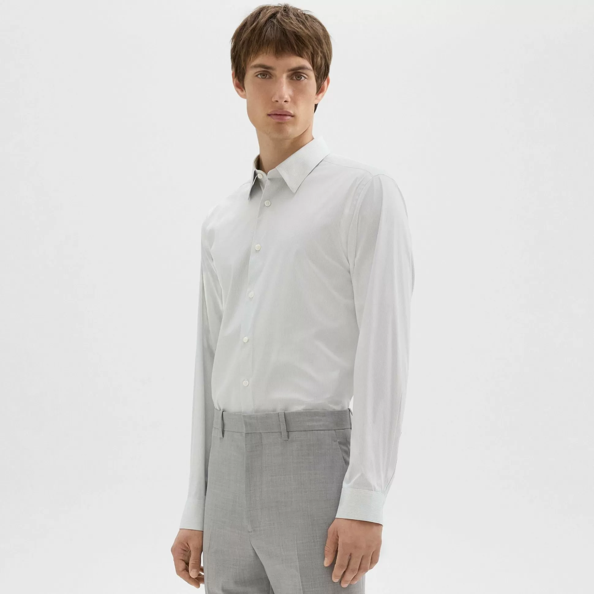 Theory Irving Shirt In Checked Stretch Cotton-Men Shirts