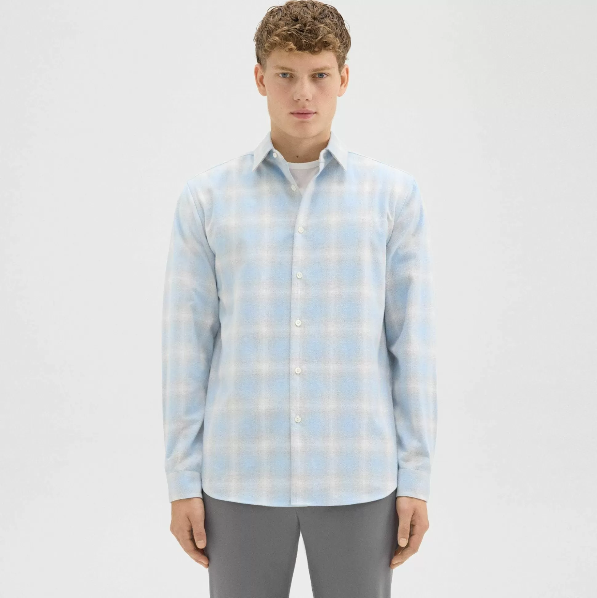 Theory Irving Shirt In Cotton-Blend Flannel-Men Shirts